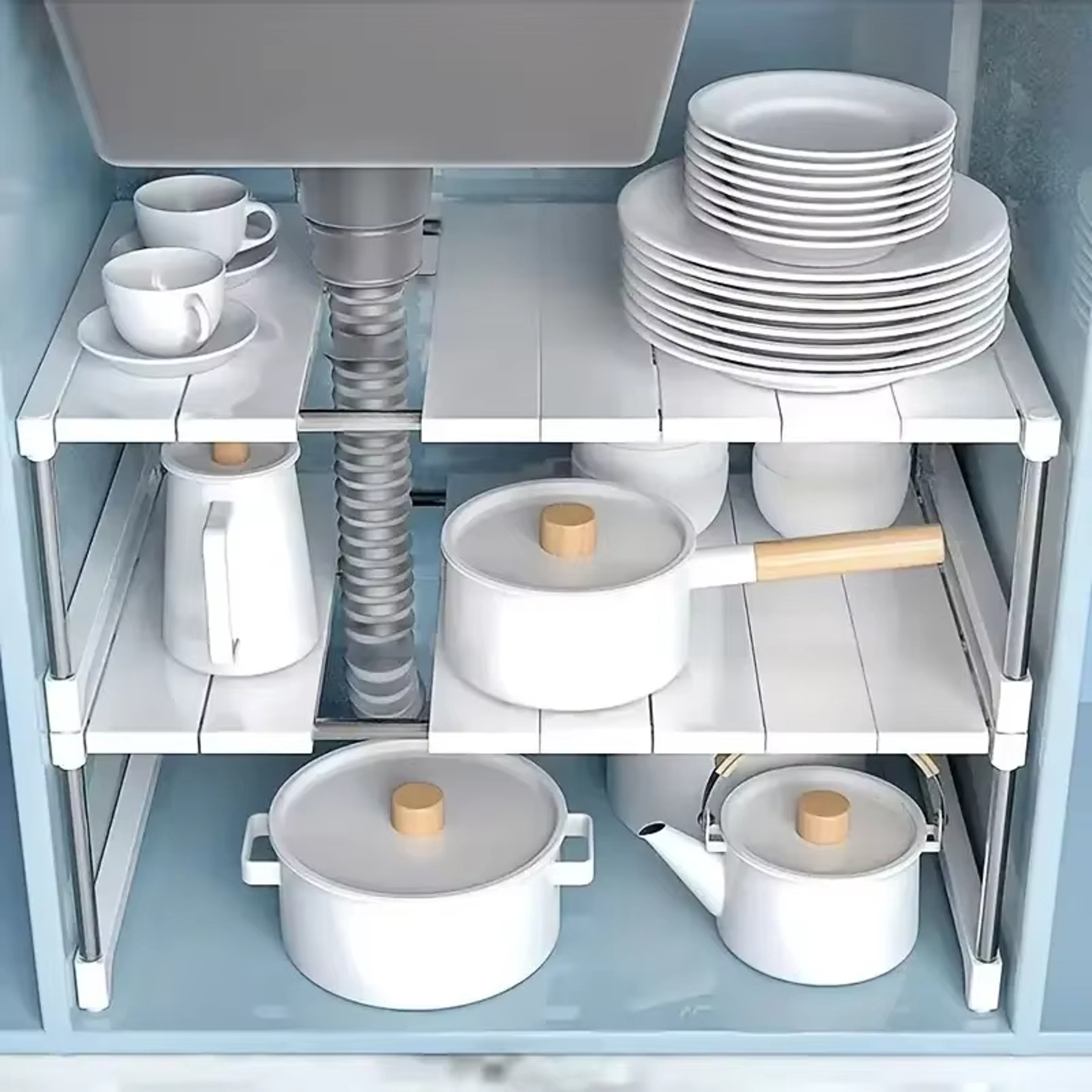 Adjustable Cabinet Organizer Shelves Stackable Expandable Kitchen Storage Rack For Counters  Sink S 1
