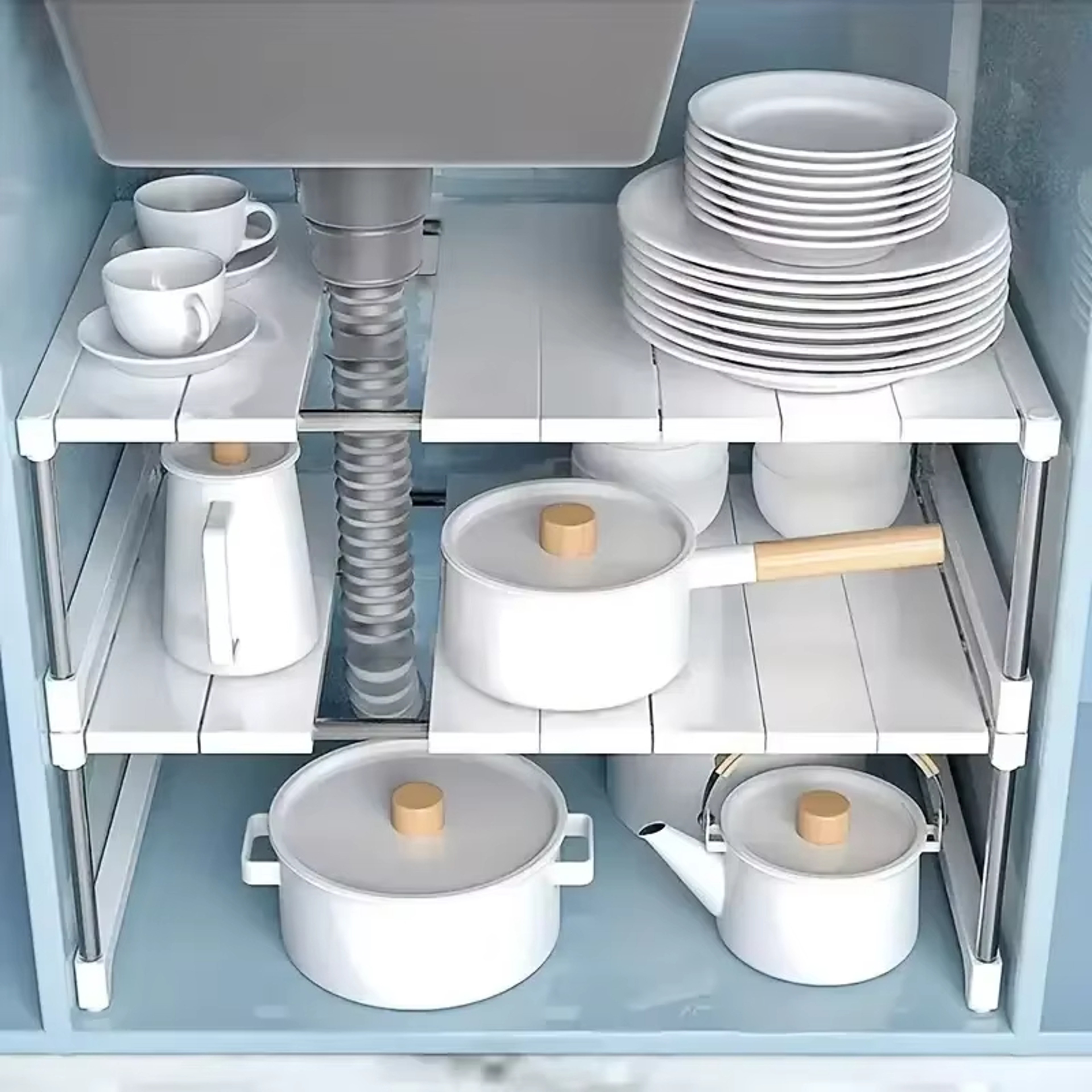 Adjustable Closet Organizer Shelf Stackable Expandable Storage Rack For Kitchen Sink  Wardrobe 0