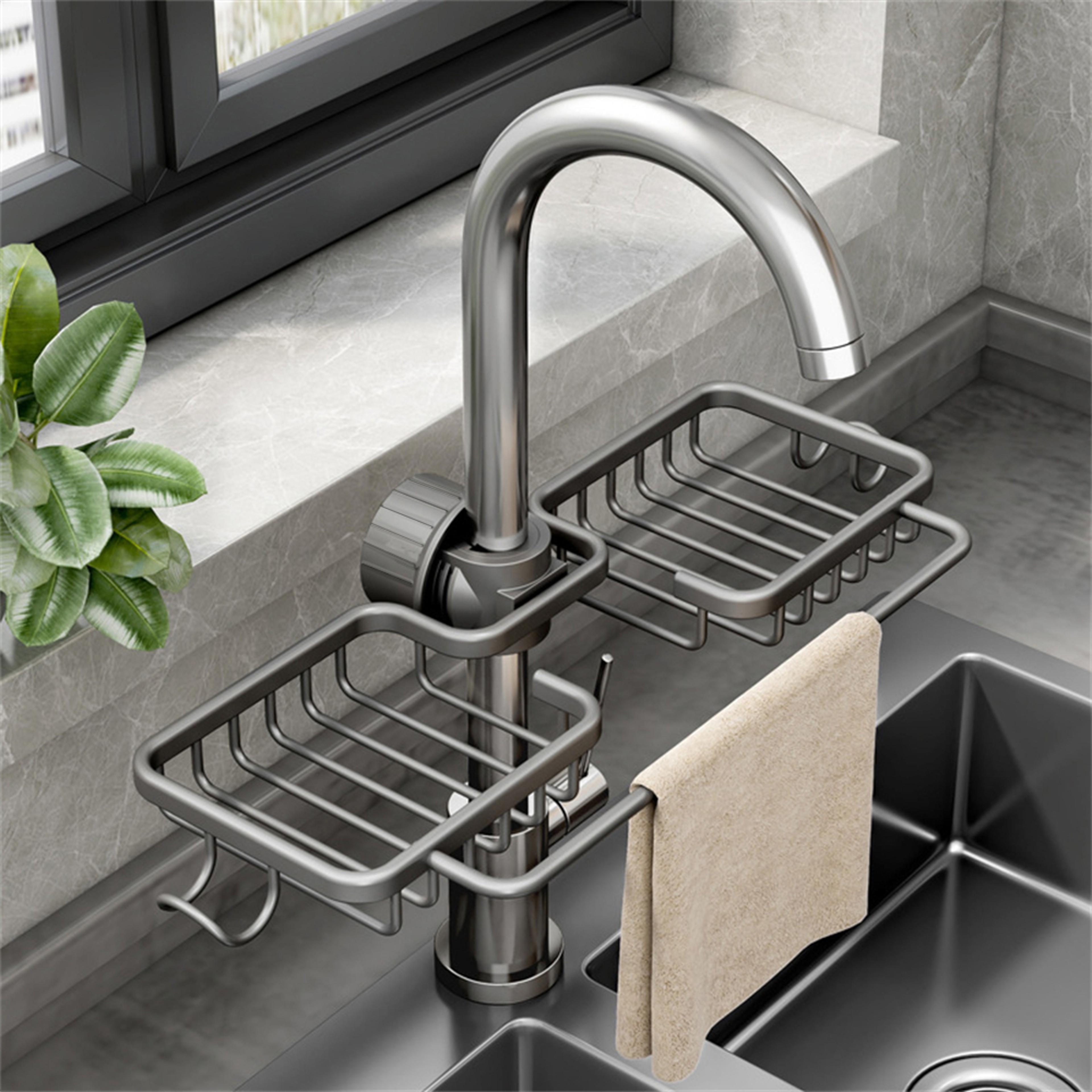 Two Way Drain Kitchen Sponge Holder Sink Caddy Organizer Rack – view 1