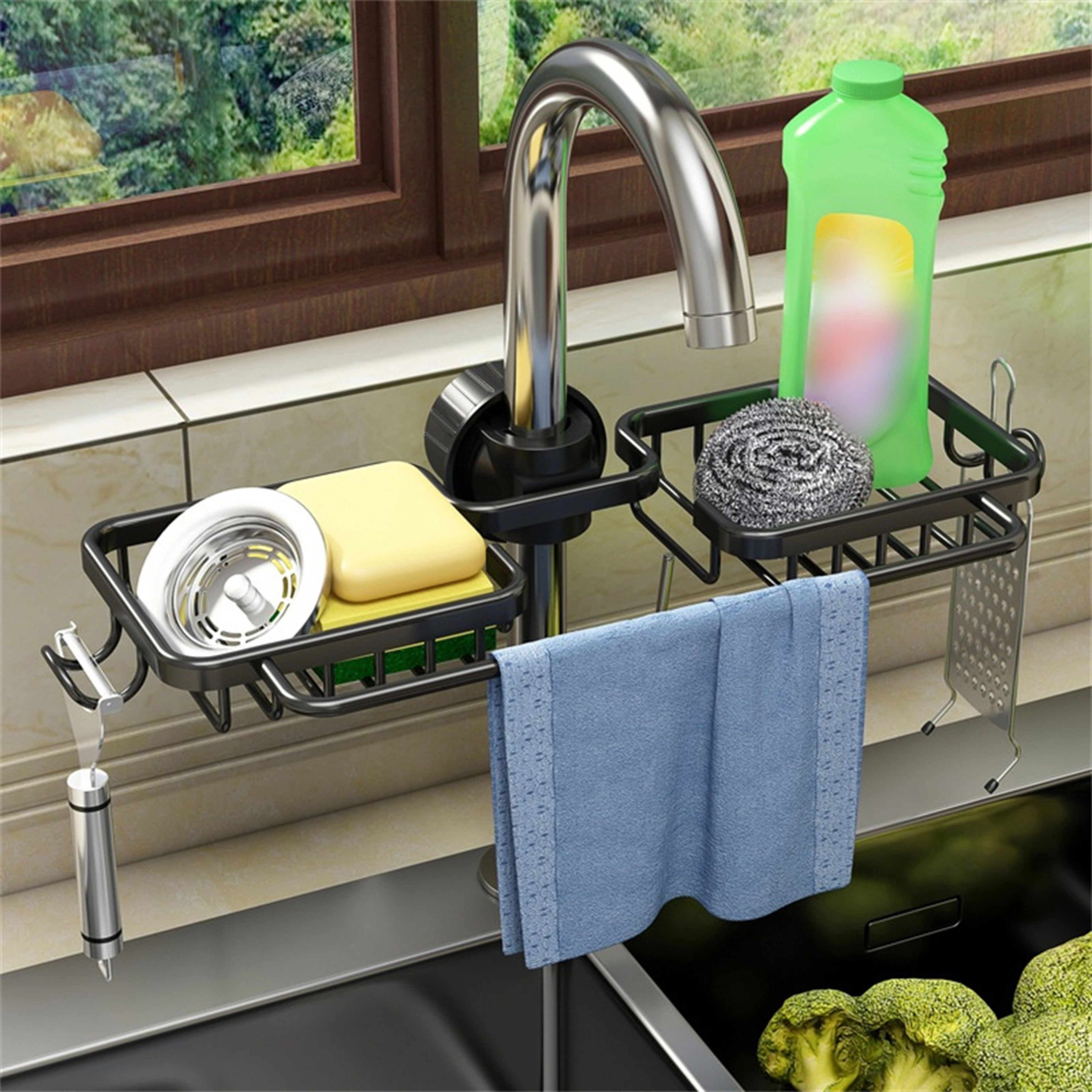 Two Way Drain Kitchen Sponge Holder Sink Caddy Organizer Rack – view 5
