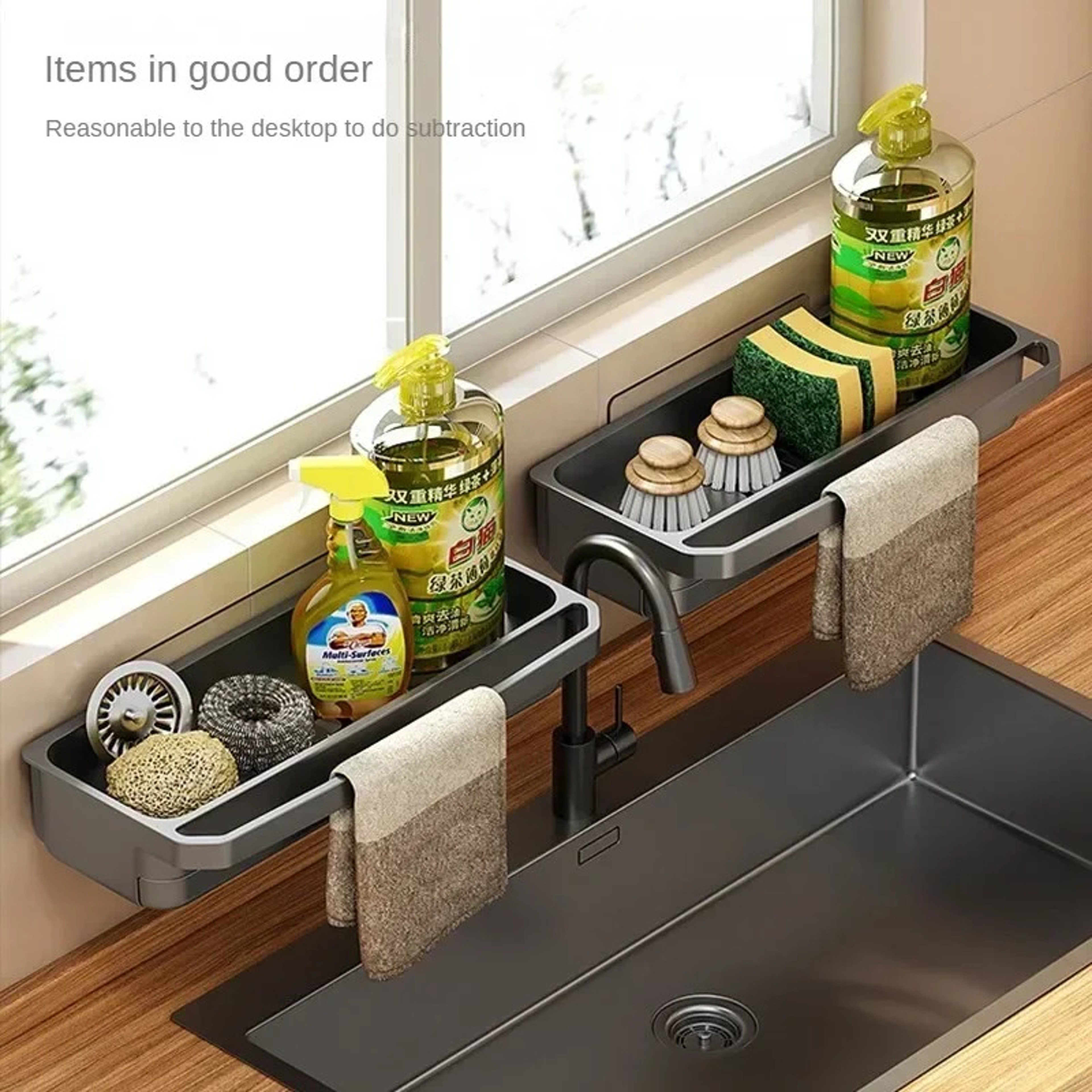 Self Draining Kitchen Sink Organizer with Faucet Hook & Sponge Holder Rack – view 5