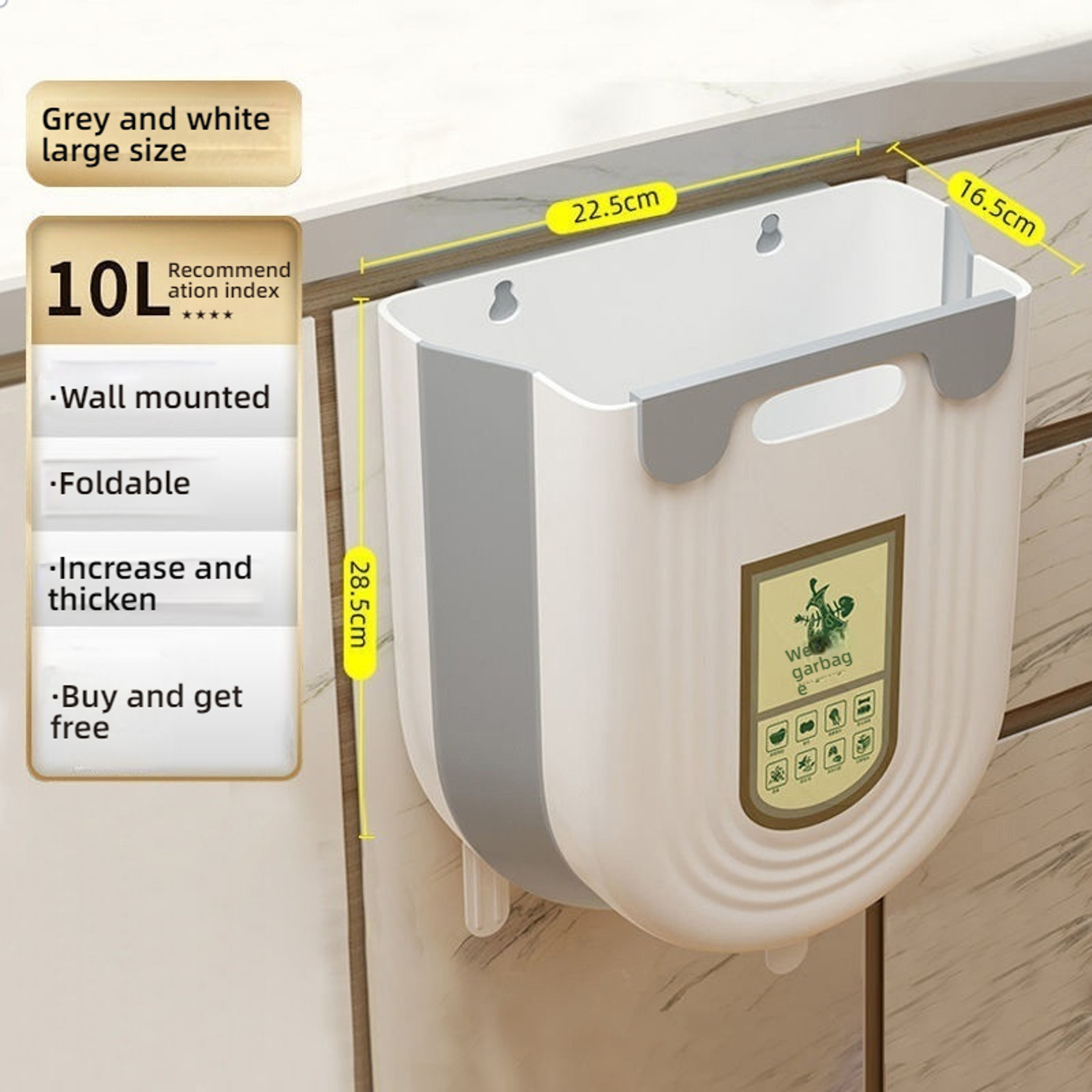 Space Saving Kitchen Hanging Trash Can Foldable Cabinet Door Waste Bin 5