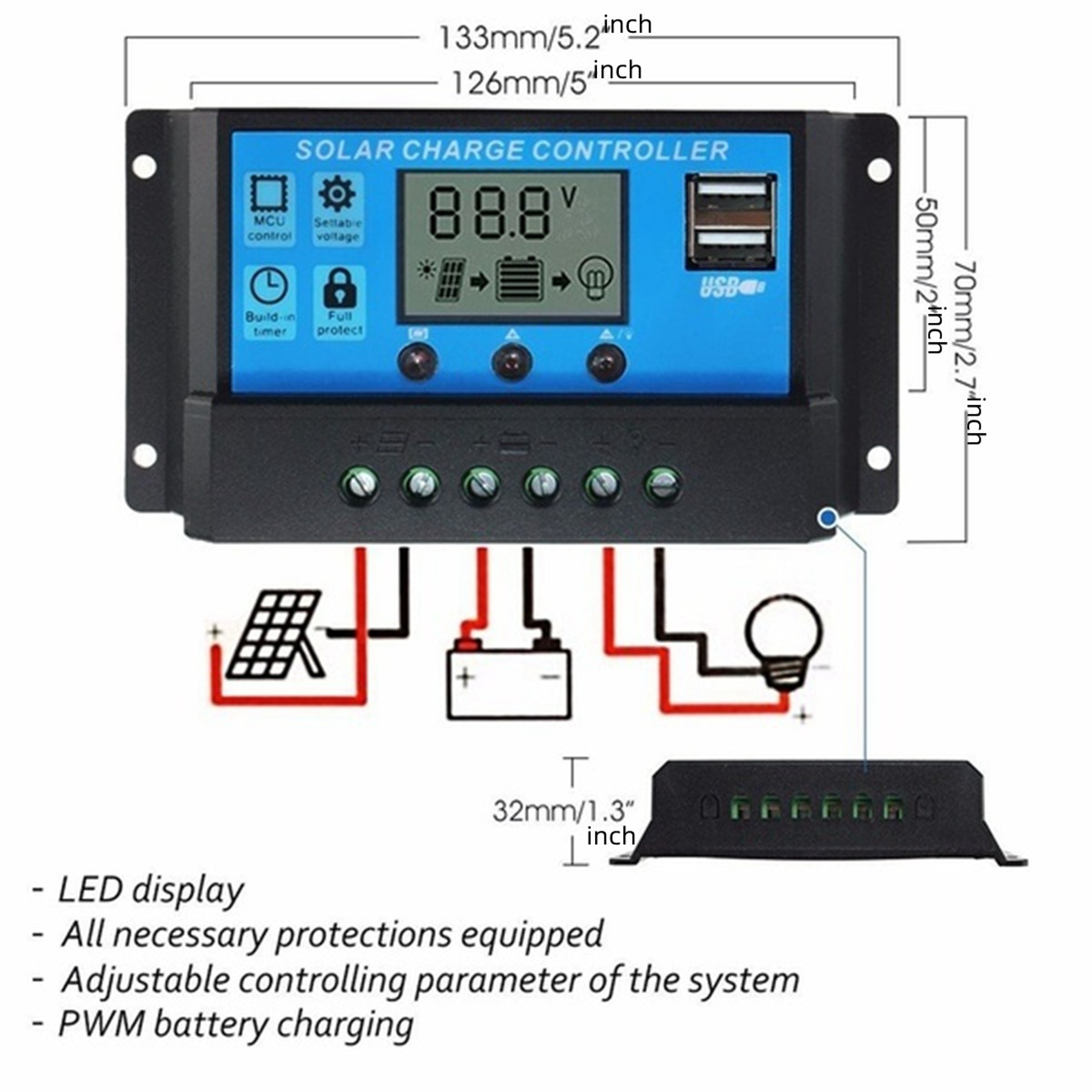 Smart PWM Solar Charge Controller With LCD  Dual USB Fast Charging 2