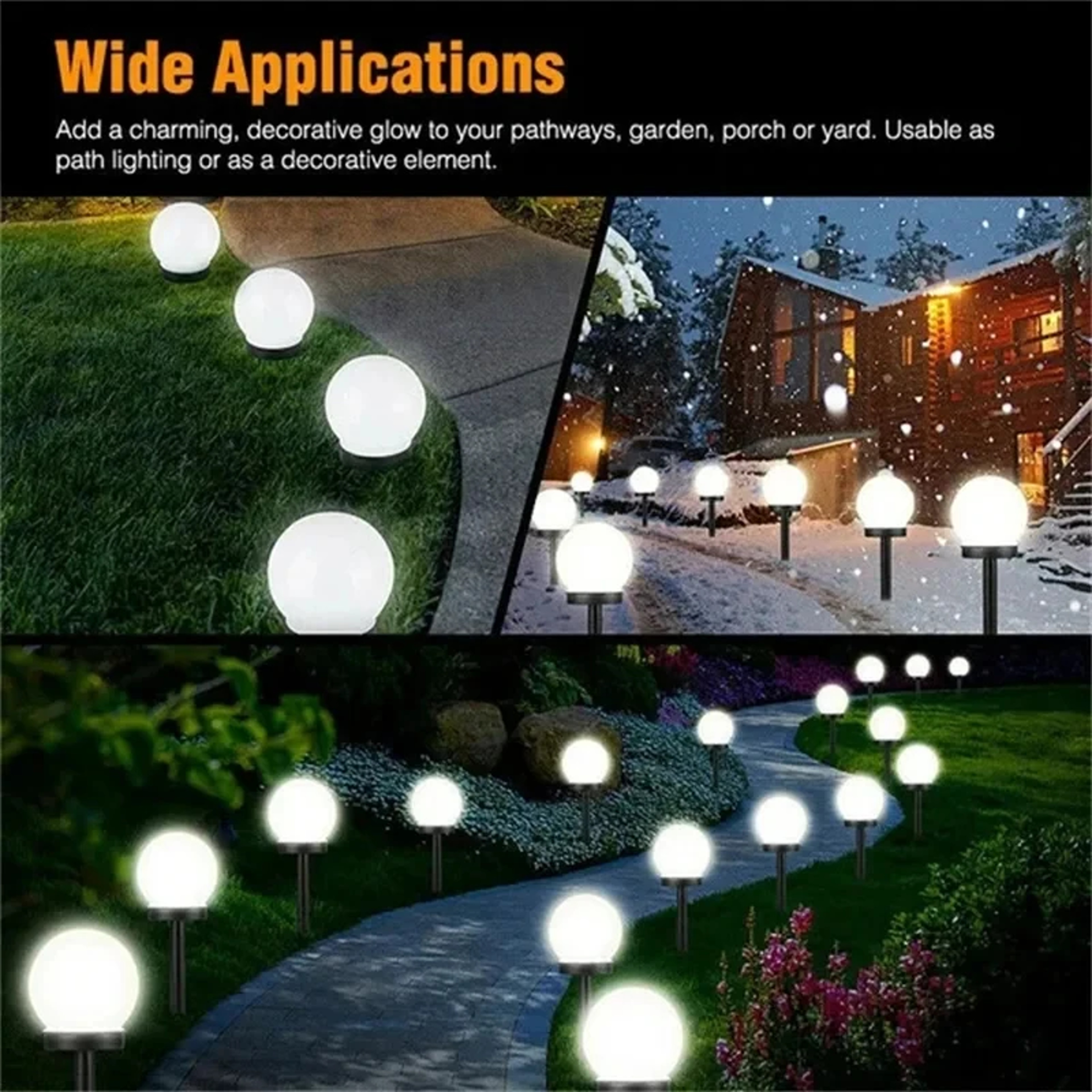 Solar LED Garden Globe Lights Waterproof Outdoor Pathway  Yard Lighting Set 1