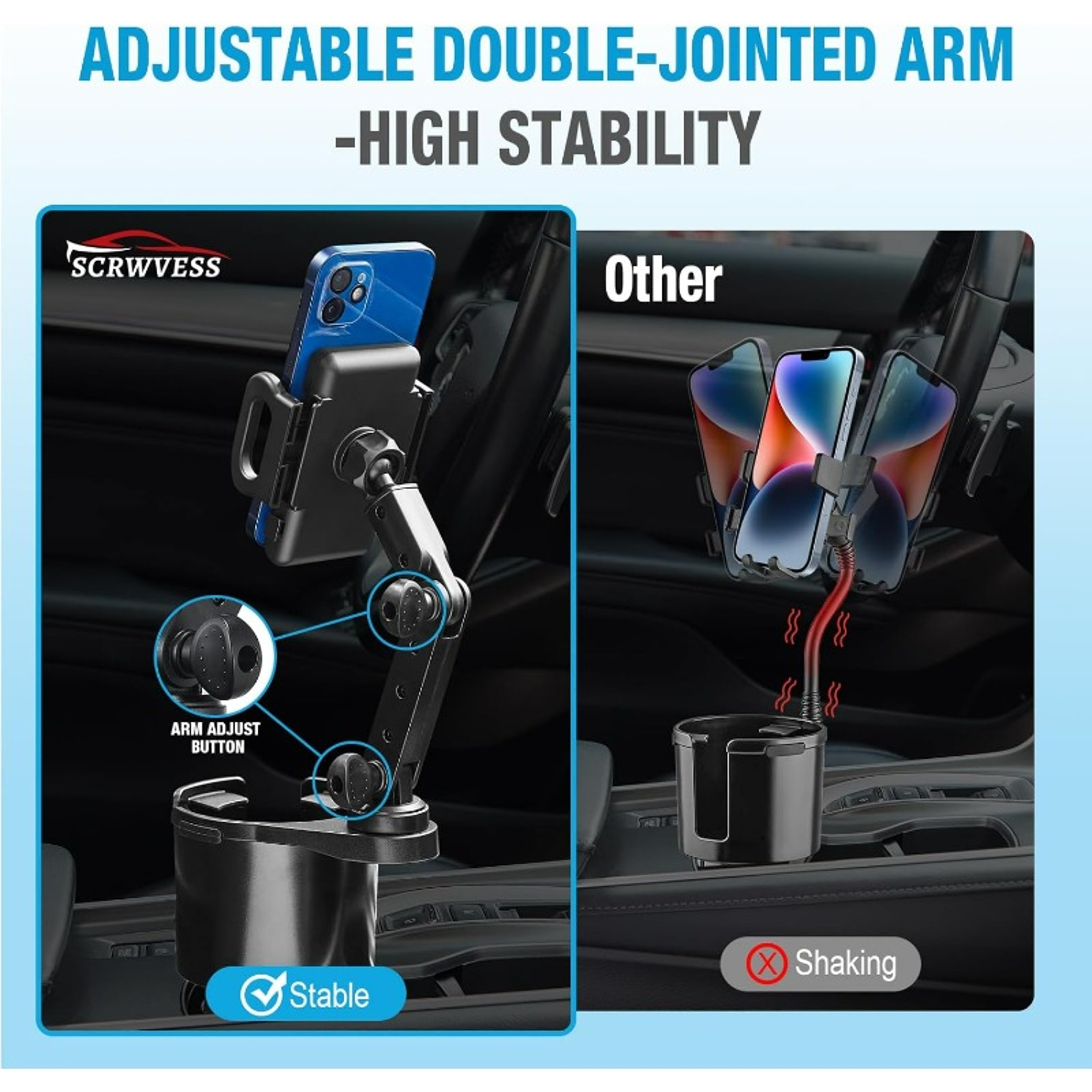 Cup Holder Phone Mount for Car Rotating Long Arm Adjustable Smartphone Holder – view 3