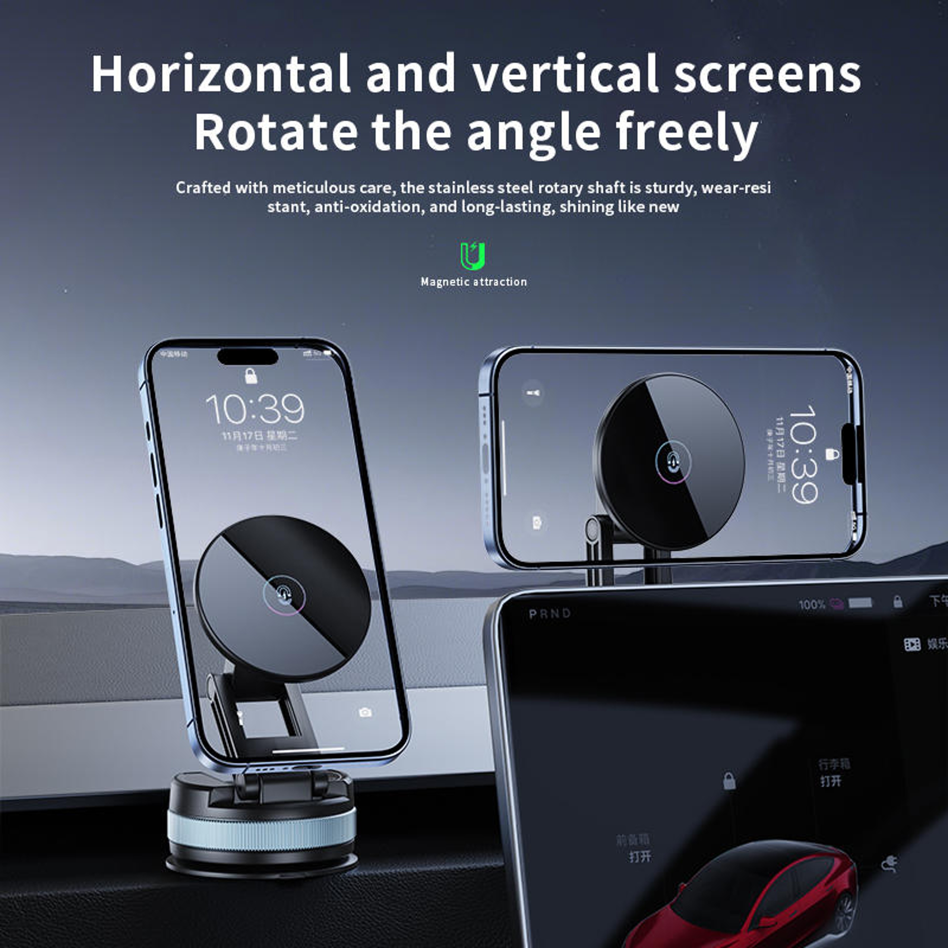 Magnetic Car Phone Mount with Vacuum Suction Foldable Extendable Holder for Dashboard & Windshield – view 3
