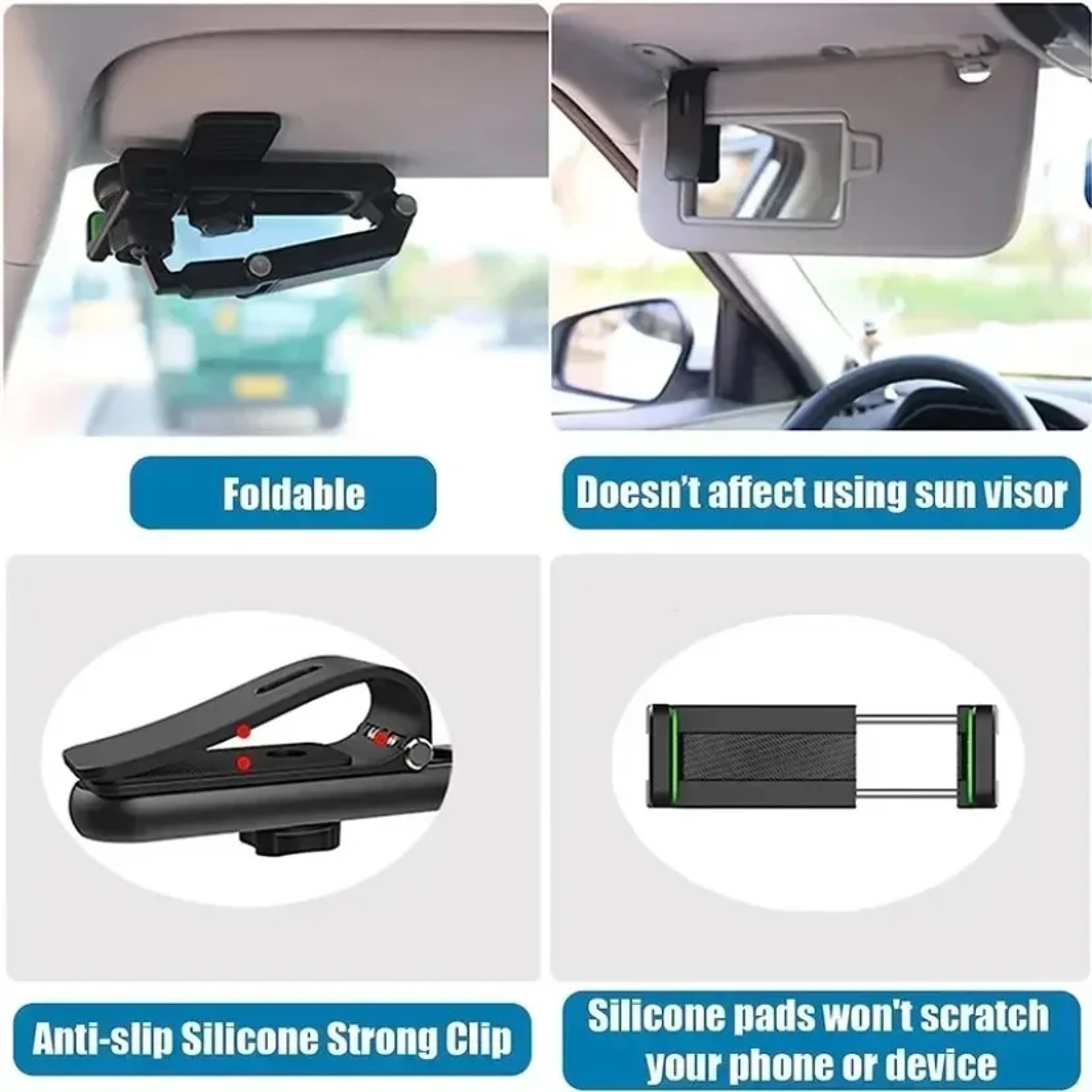 Adjustable Rearview Mirror Phone Mount Universal car phone holder with Rotating Clip – view 6