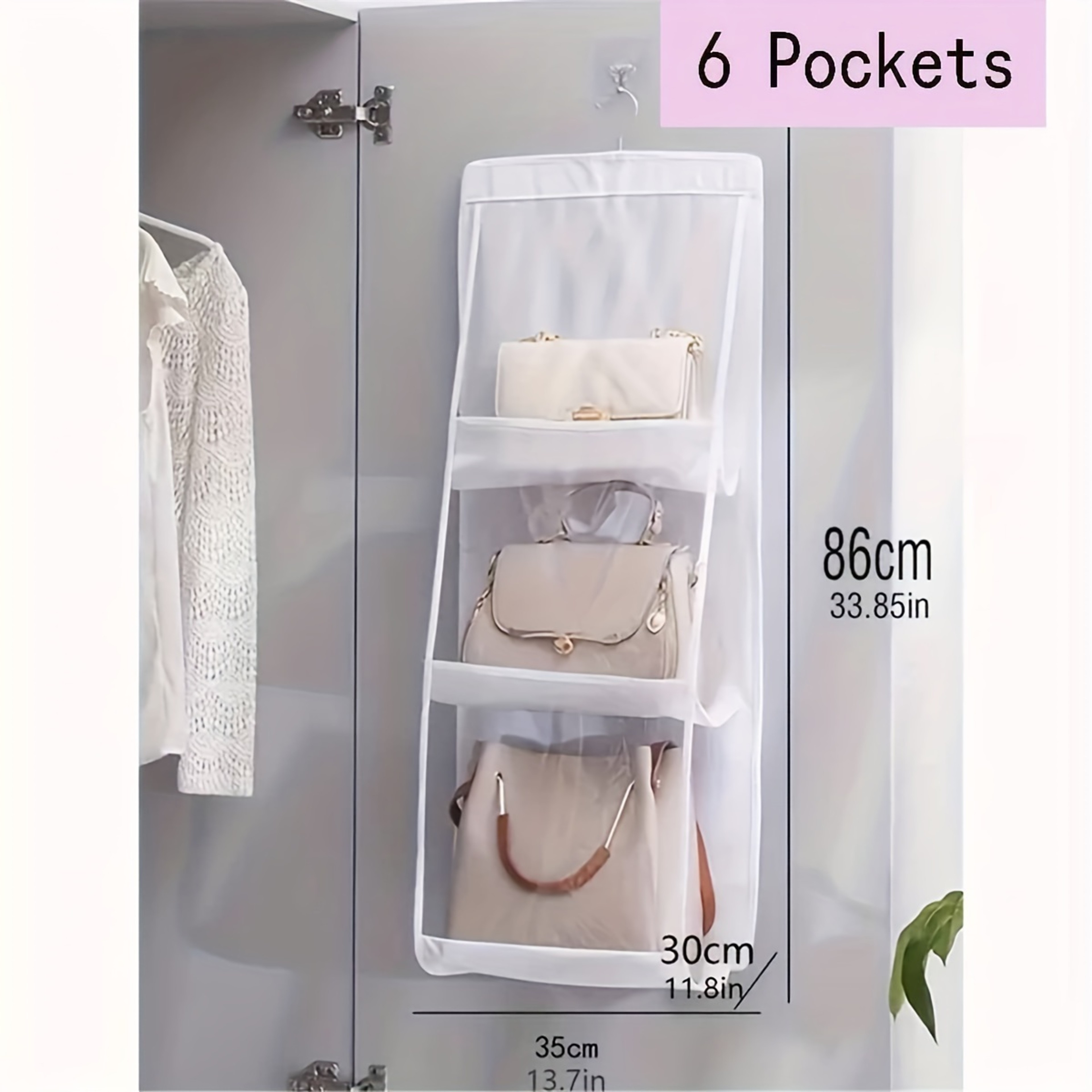 Hanging Handbag Organizer for Closet Grid purse organizer with Space Saving Design – view 3