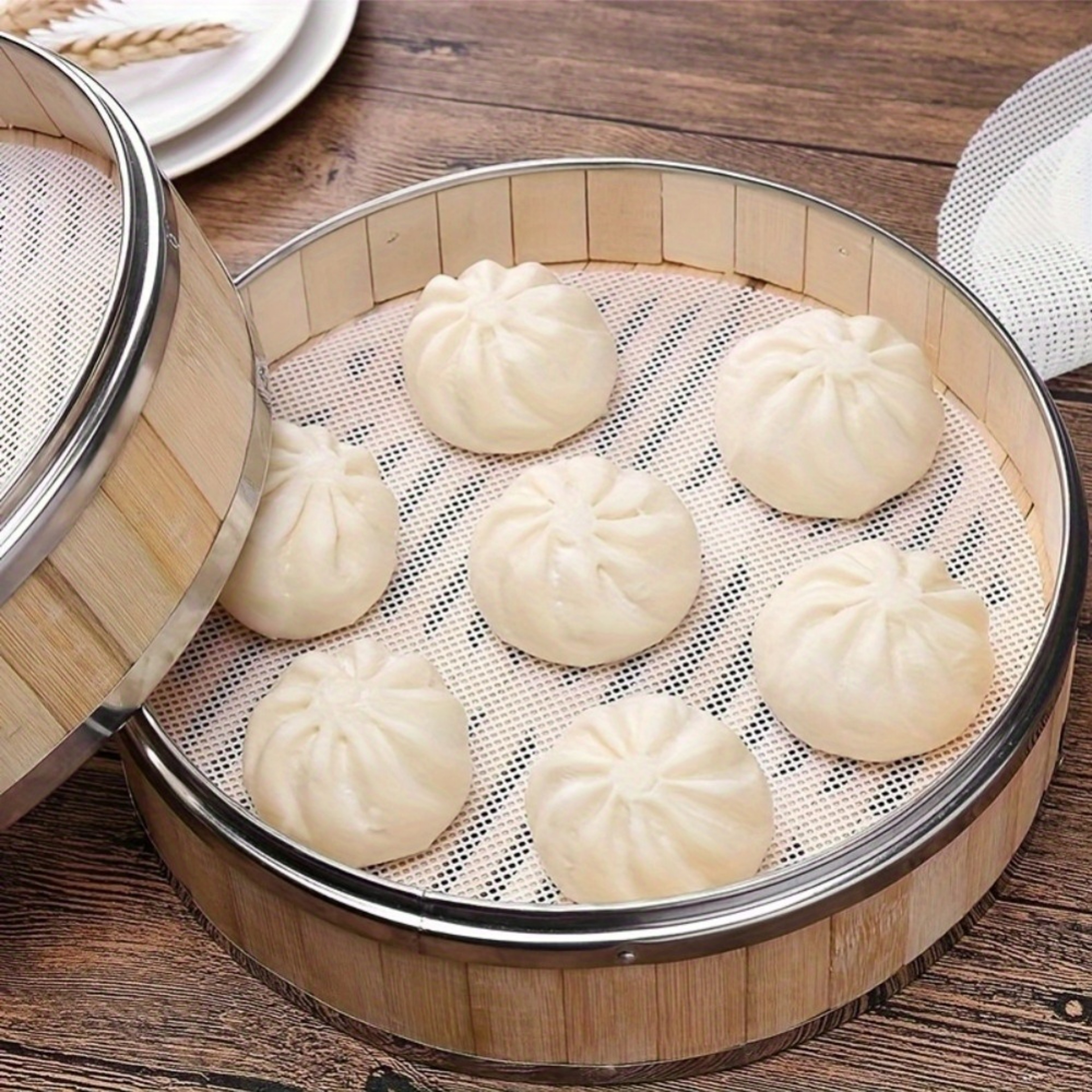 Reusable Silicone Steamer Liners Set Non Stick Bamboo Steaming Mats Heat Resistant – view 7