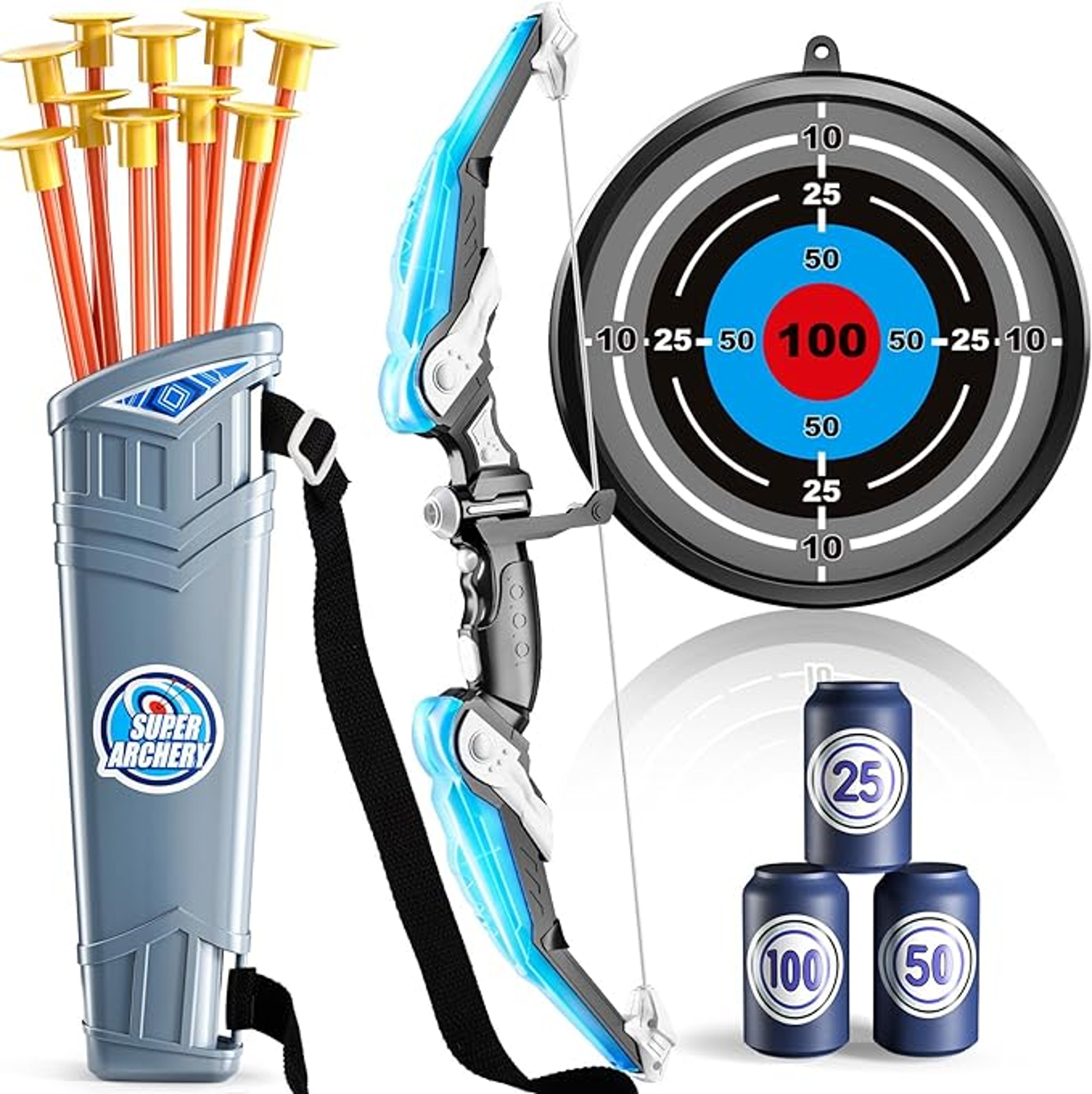 LED Light Up Kids Bow And Arrow Set With Target Quiver And Suction Arrows Outdoor Archery Toy 0