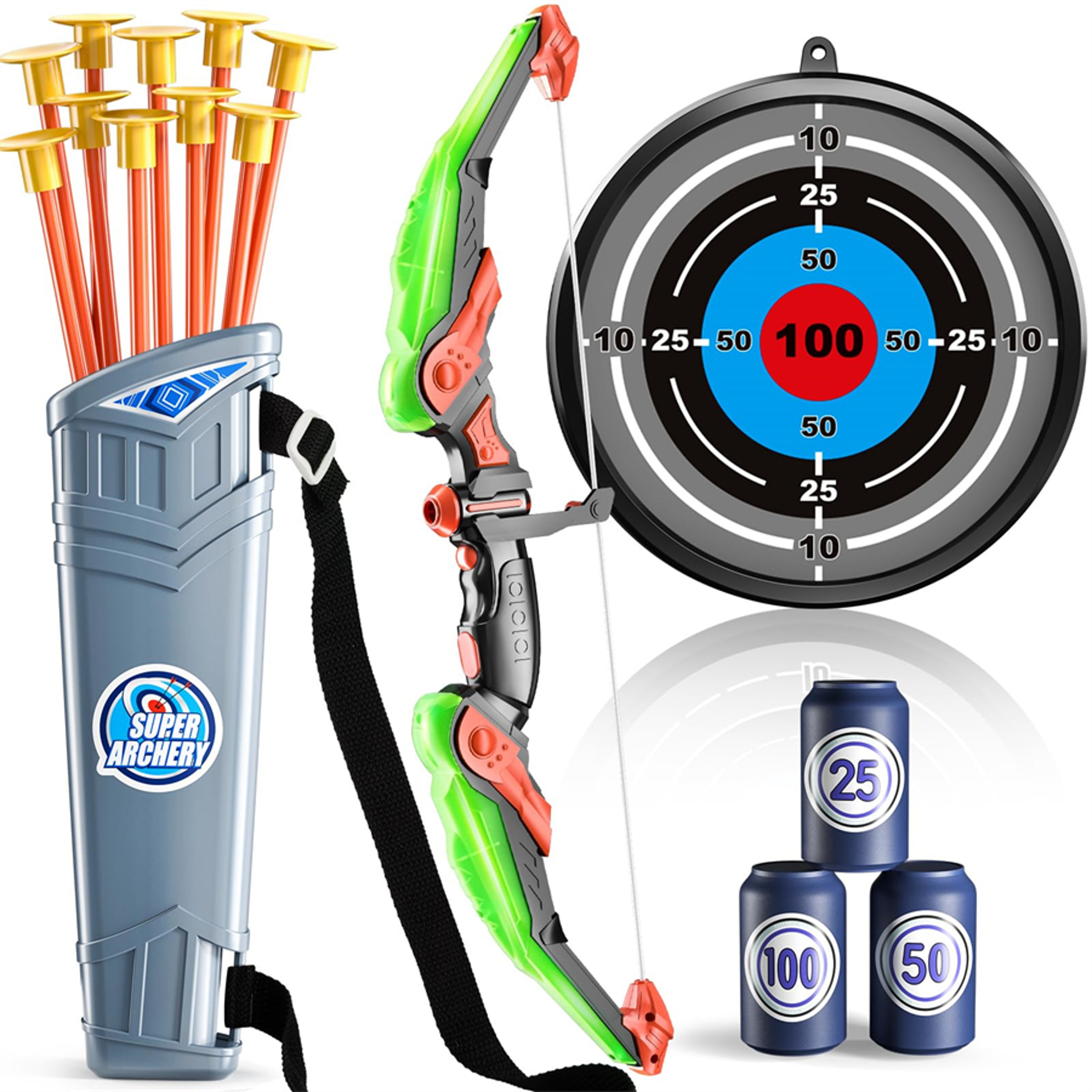 LED Light Up Kids Bow And Arrow Set With Target Quiver And Suction Arrows Outdoor Archery Toy 3