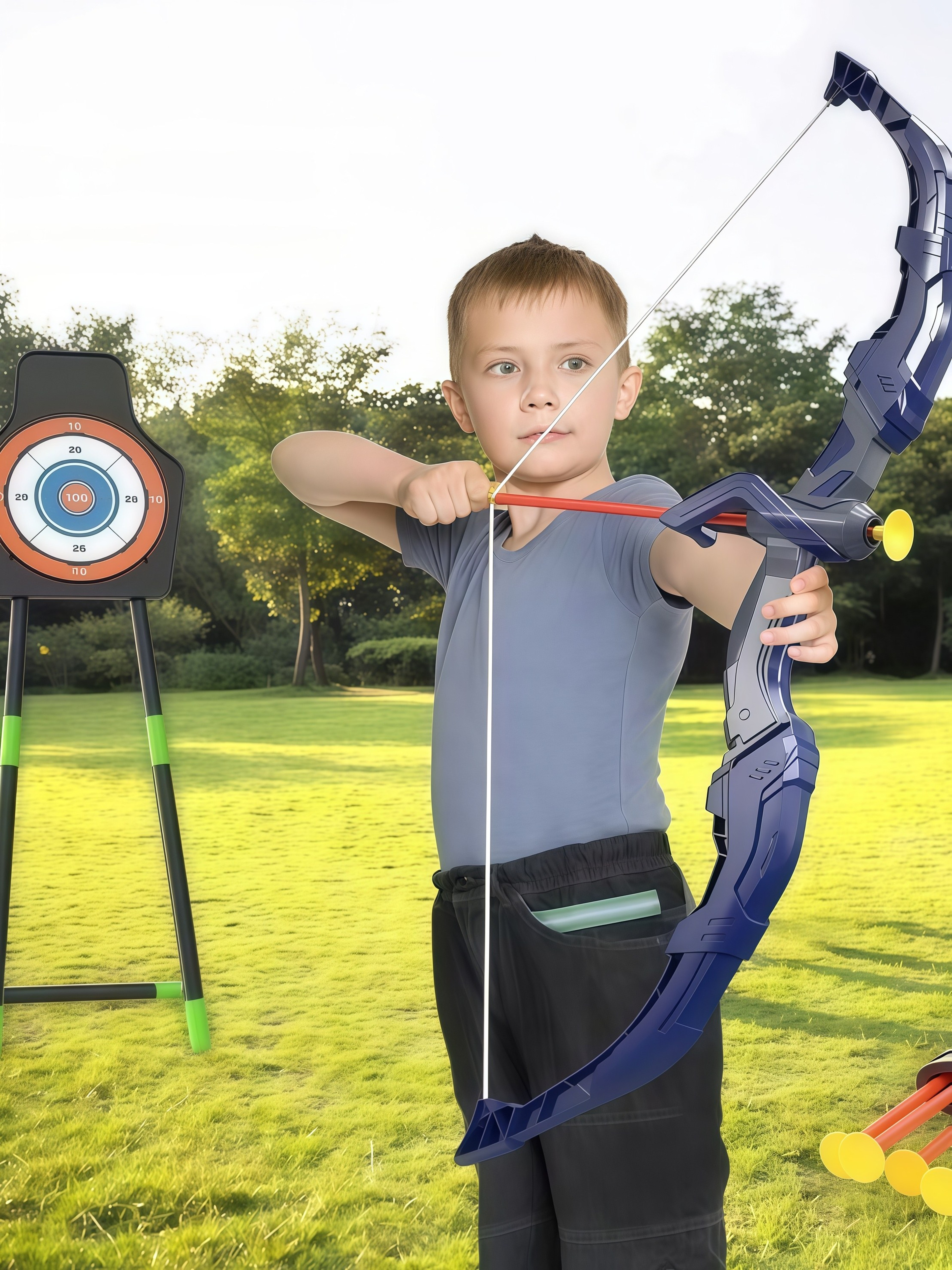 LED Light Up Kids Bow And Arrow Set With Target Quiver And Suction Arrows Outdoor Archery Toy 4