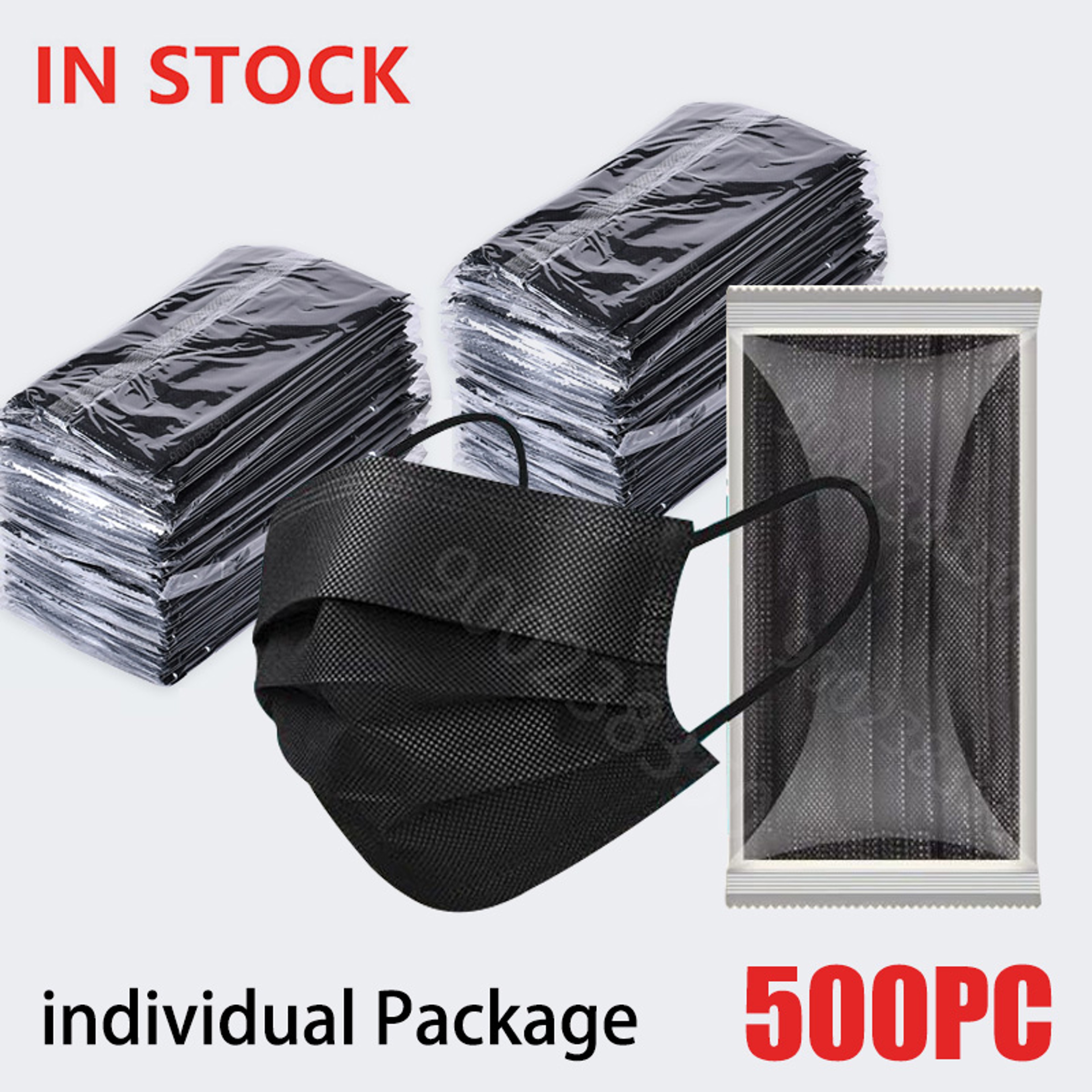 Disposable Black Face Masks  Layer Breathable Filter Protection Individually Wrapped – view 1