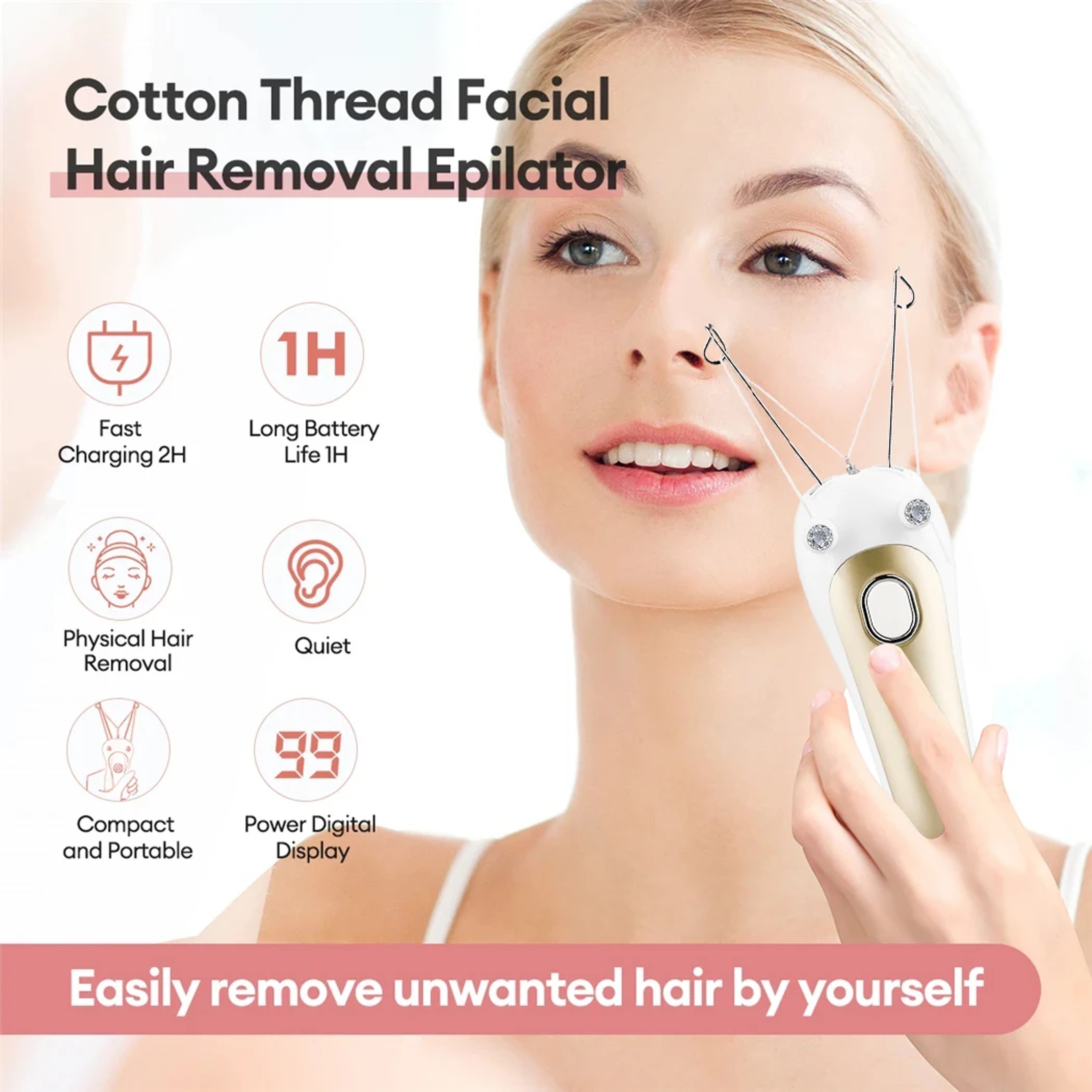 SilkGlide Electric Threading Epilator for Face & Body Hair Removal – view 3