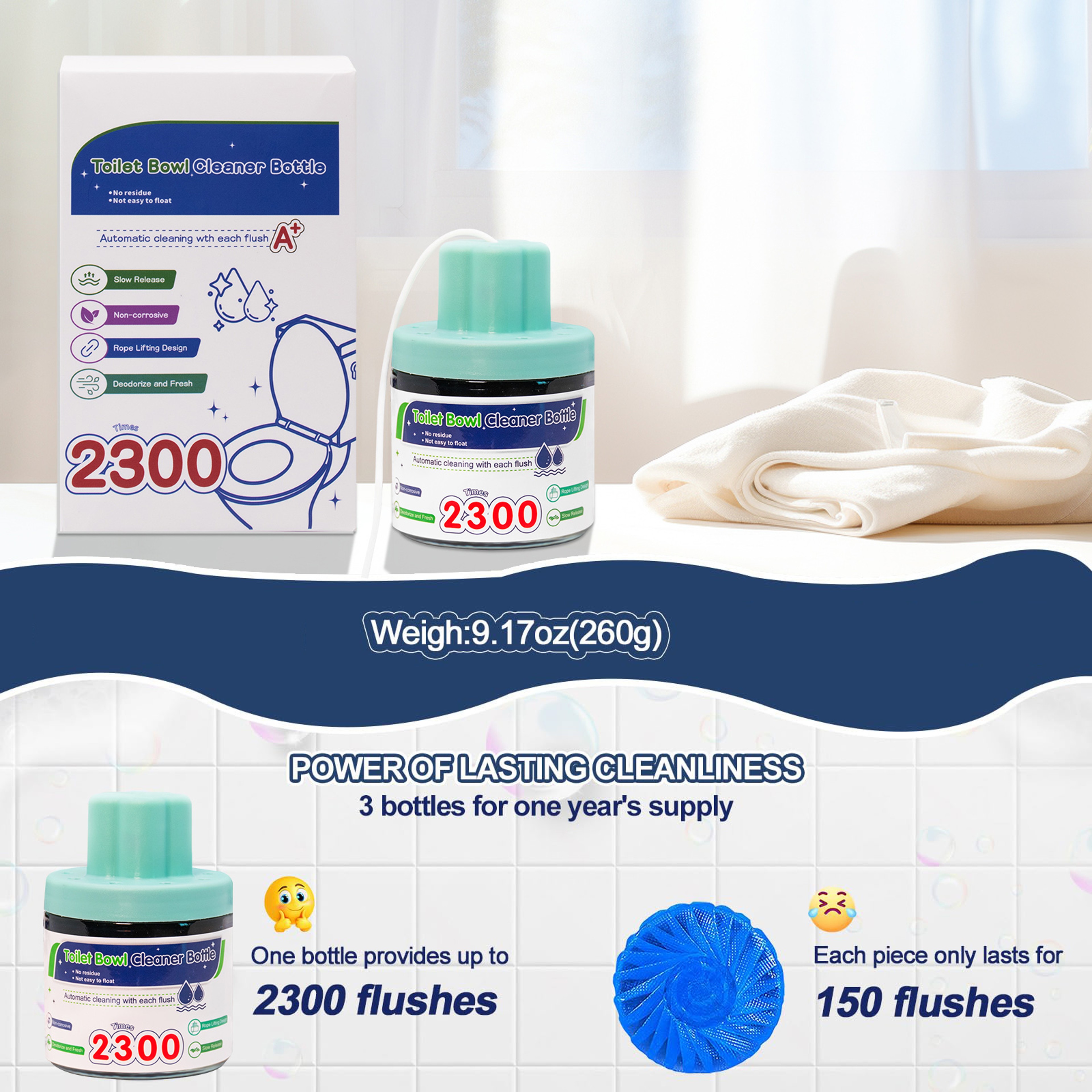 Automatic Blue Toilet Bowl Cleaner Tablets Long Lasting Fresh  Septic Safe Cleaning System 2