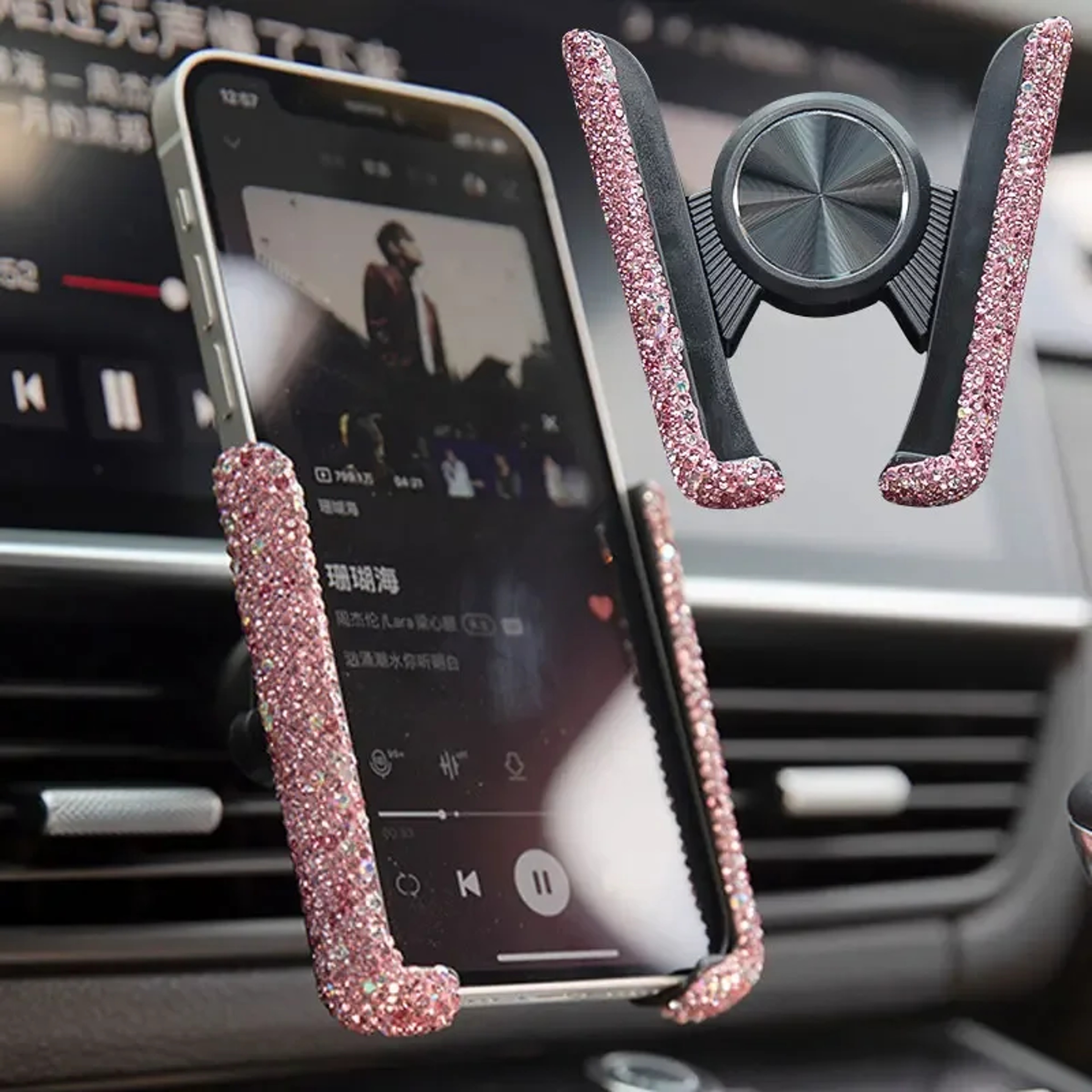 Diamond Crystal Car Phone Holder Air Vent Mount for Stylish Secure Driving – view 1