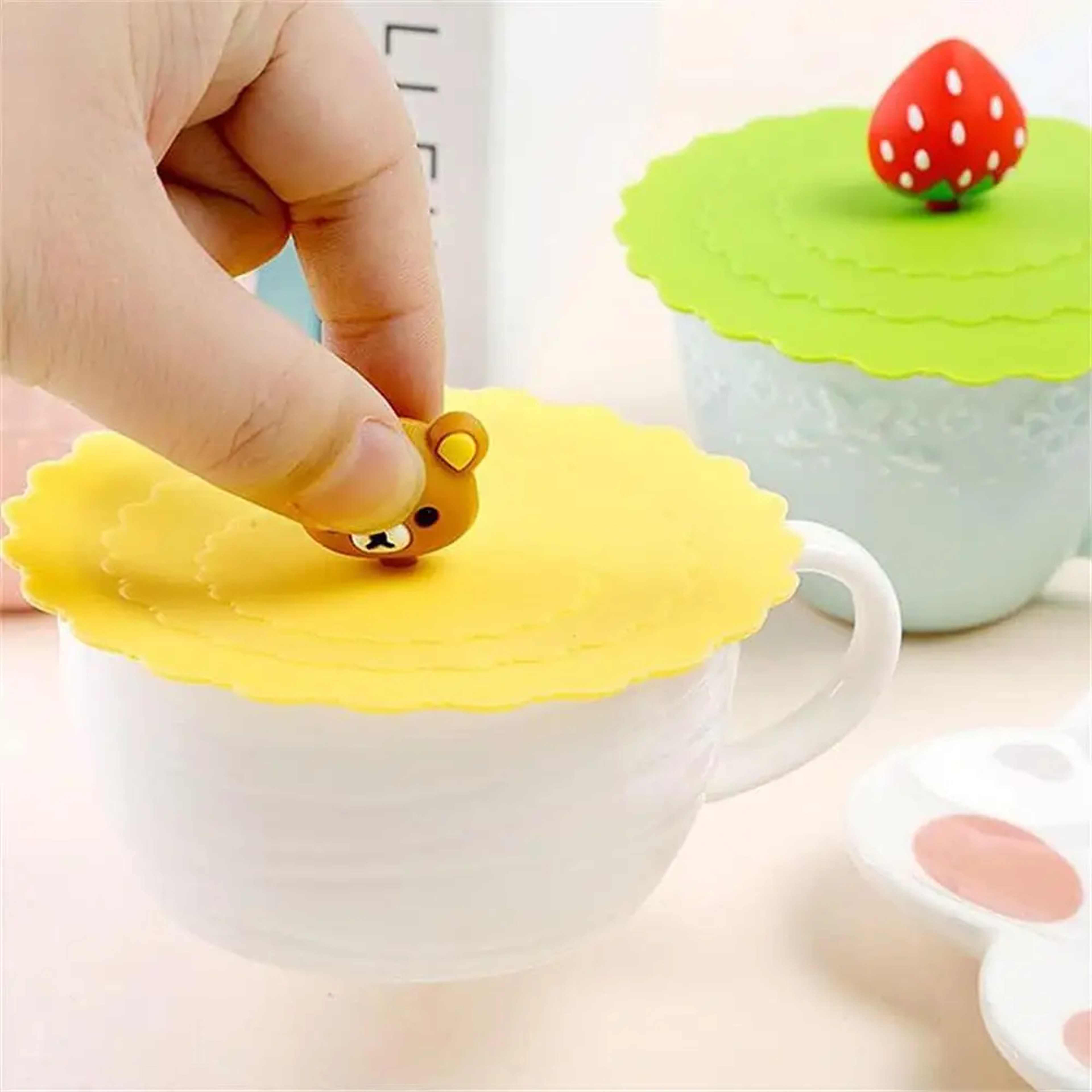 Cute Silicone Cup Lids Set Reusable Mug Covers for Coffee Cups and Glasses – view 3