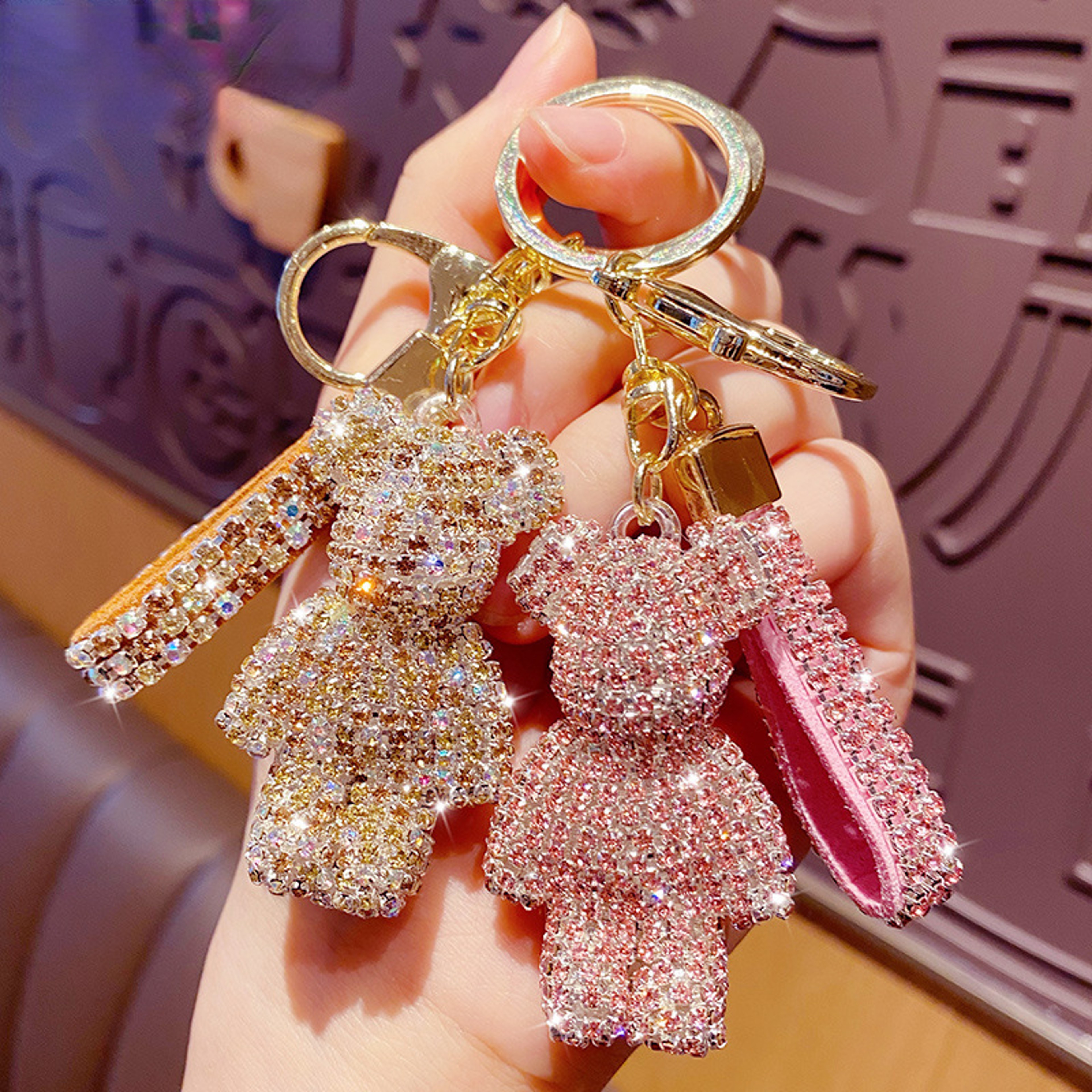 Sparkling Bear Tassel Keychain For Bags Cars  Couples 0