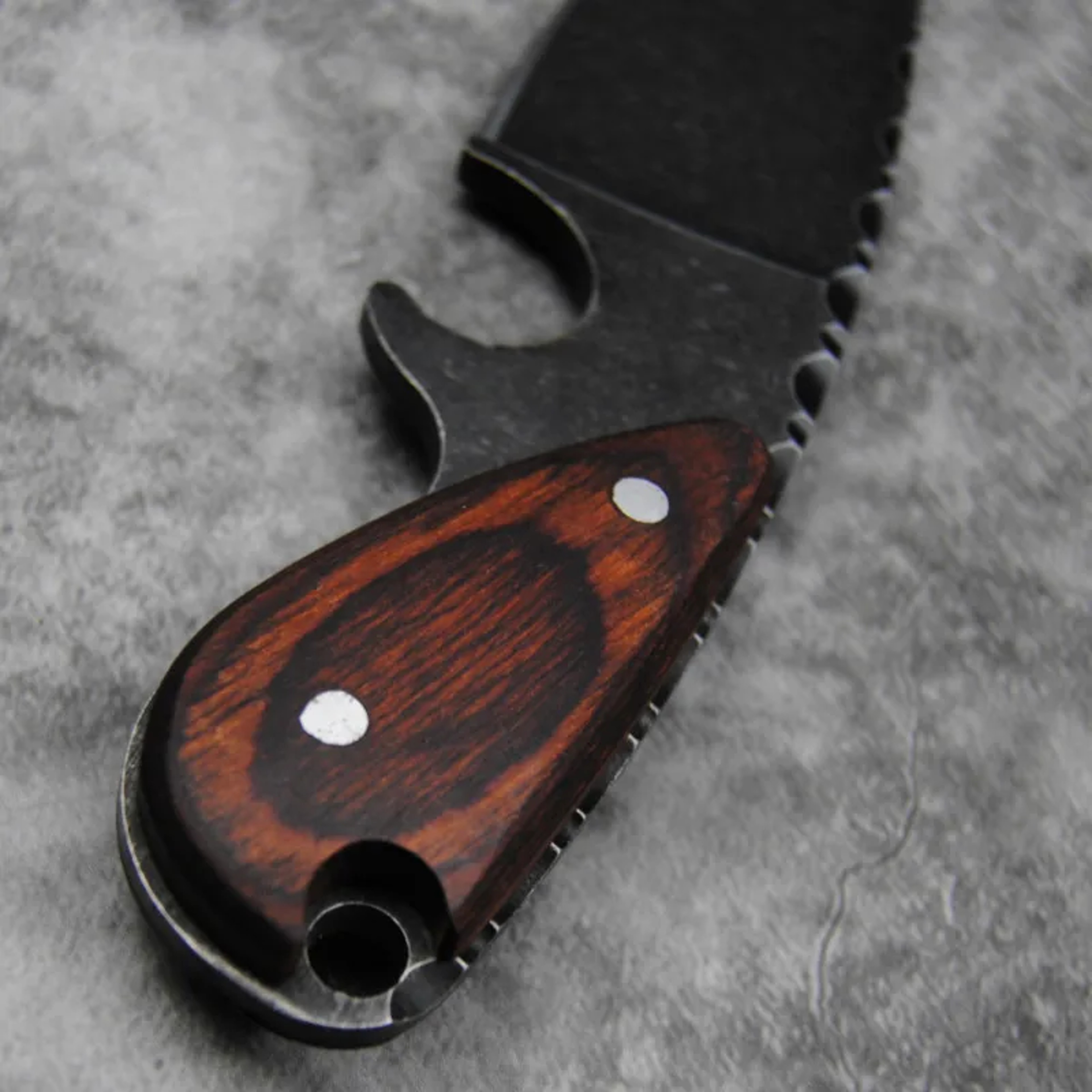 Steel Fixed Blade Hunting Knife with Sandalwood Handle & Leather Sheath – view 5