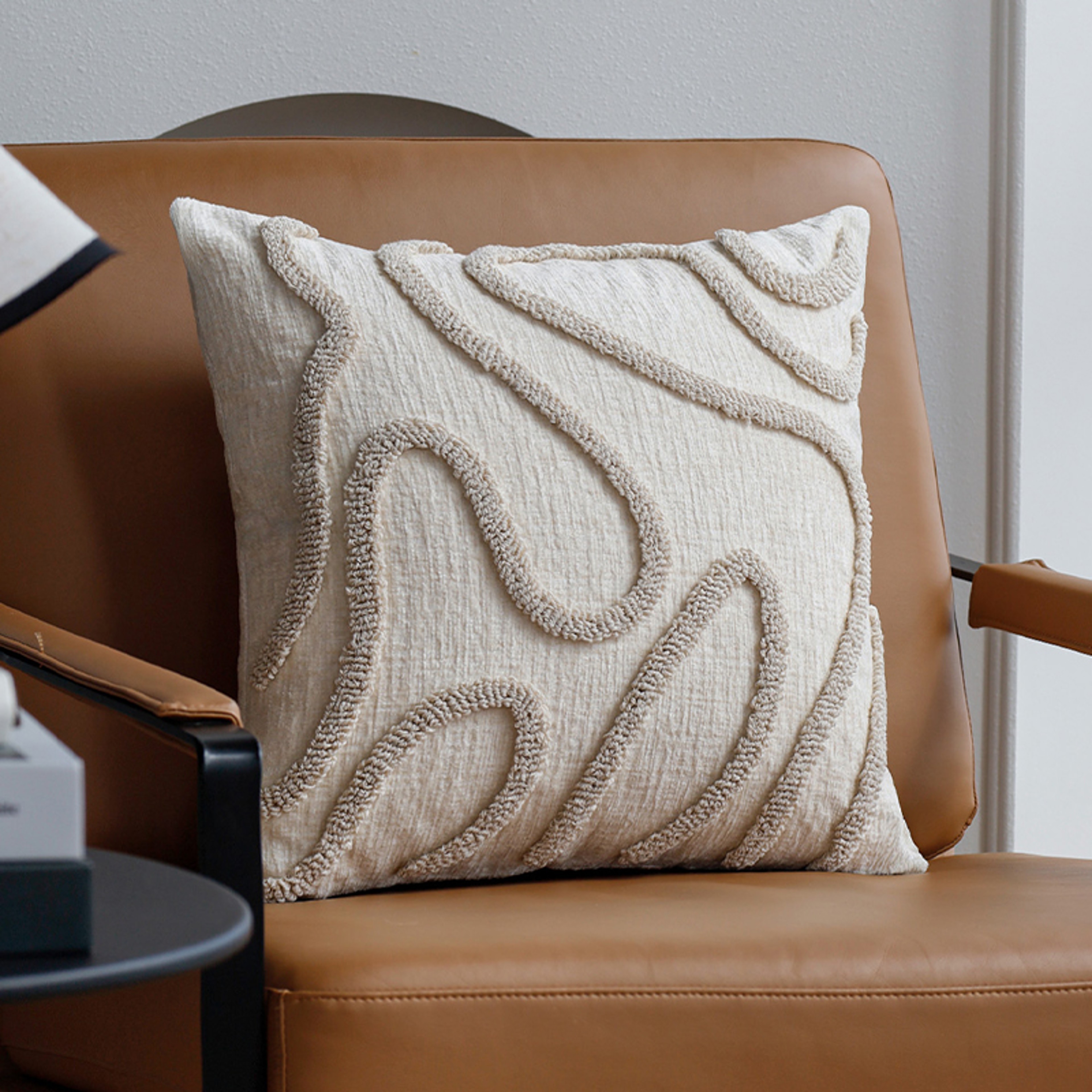 Boho Chenille Throw Pillow Cover with Geometric Lines for Sofa & Living Room Decor – view 1