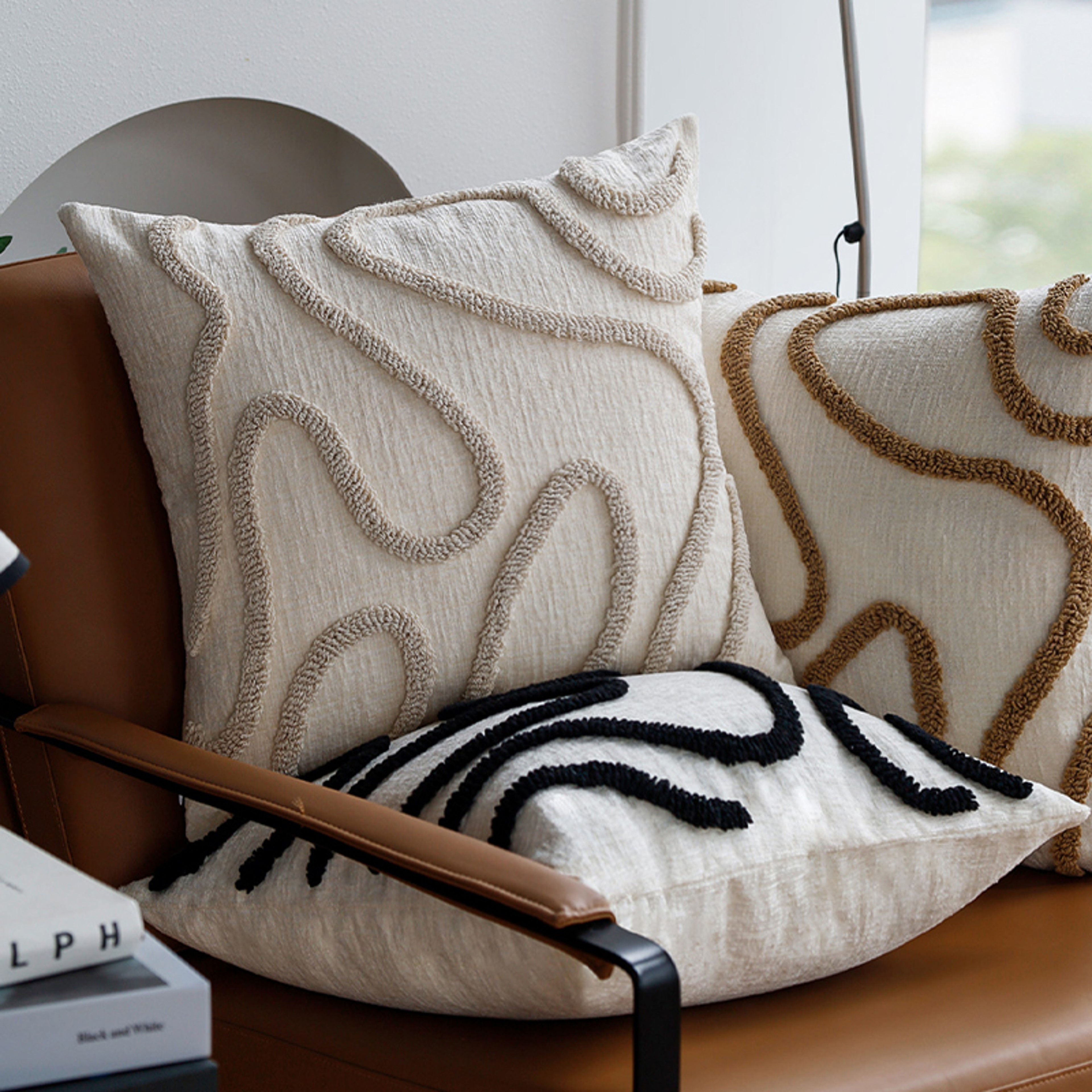 Boho Chenille Throw Pillow Cover with Geometric Lines for Sofa & Living Room Decor – view 2