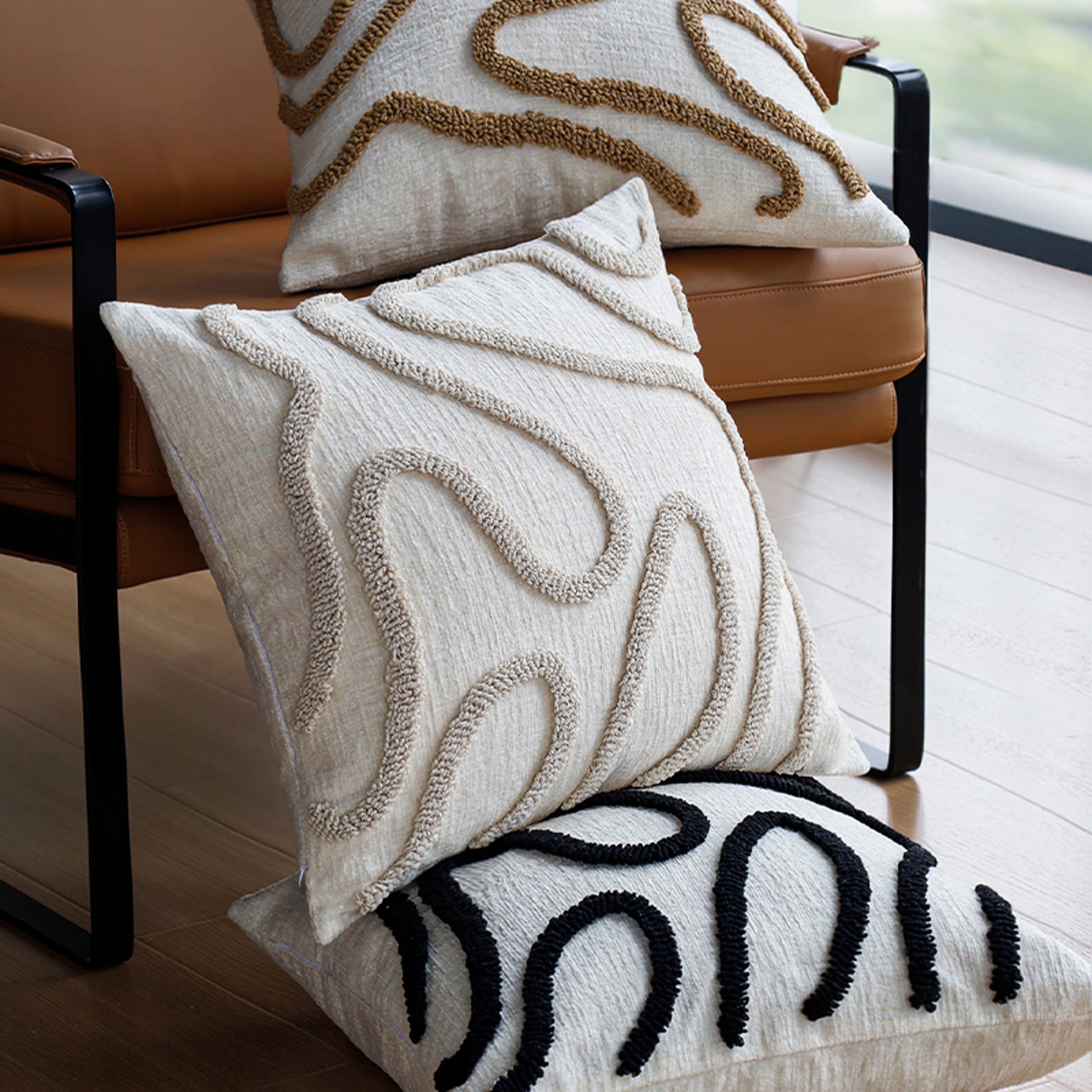Boho Chenille Throw Pillow Cover with Geometric Lines for Sofa & Living Room Decor – view 4