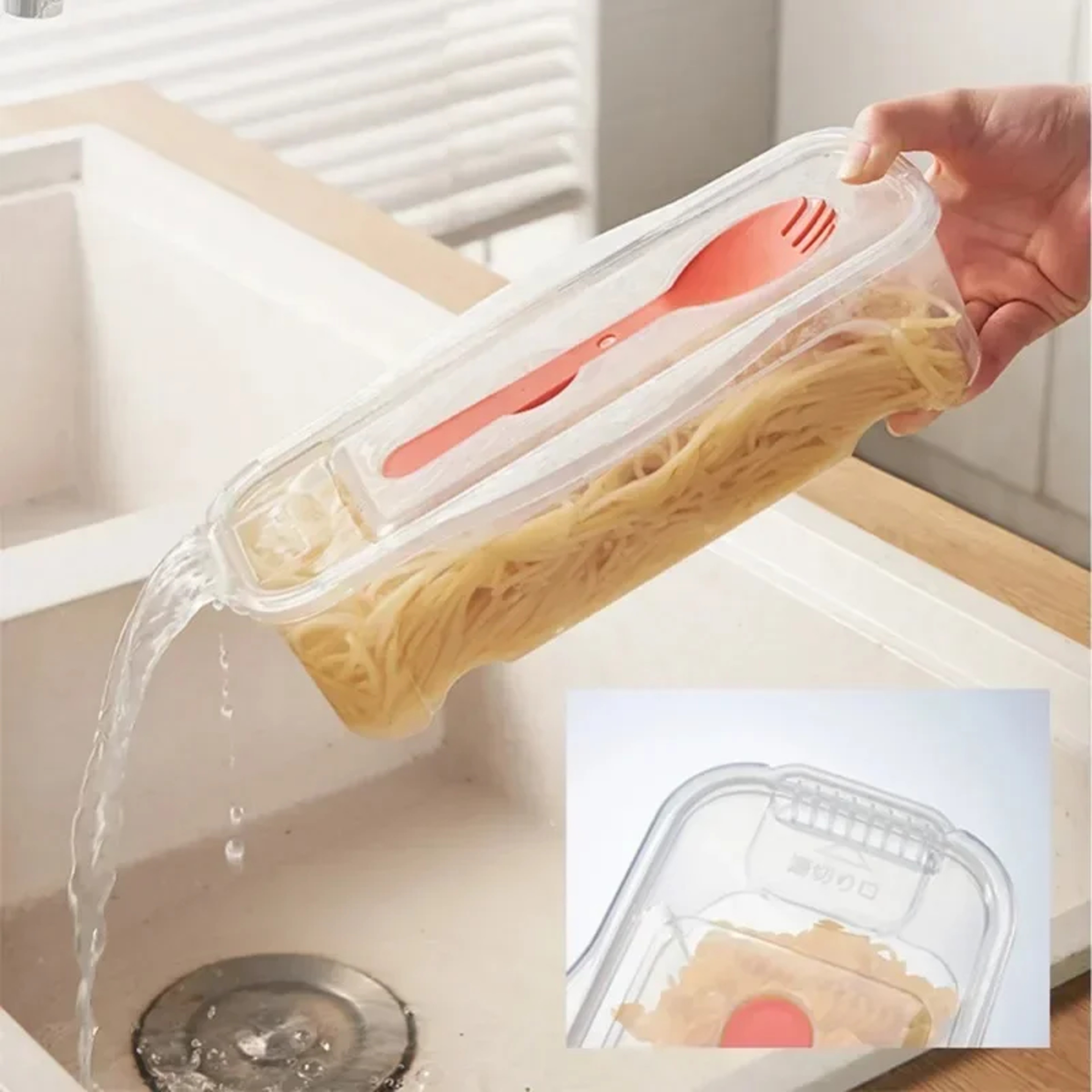 Microwave Pasta Cooker Bowl with Strainer Lid for Spaghetti, Noodles & Quick Meals – view 3