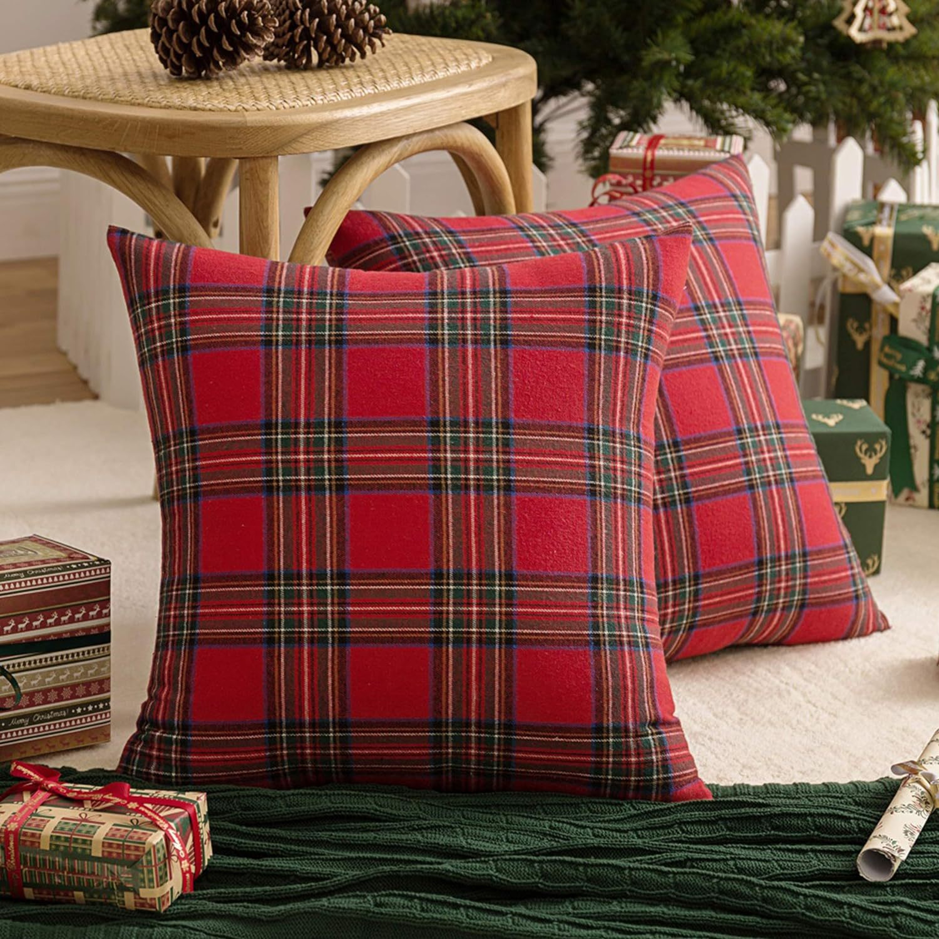Rustic Christmas Pillow Covers Plaid Checkered Cushion Cases for Cozy Holiday Sofa Decor – view 3