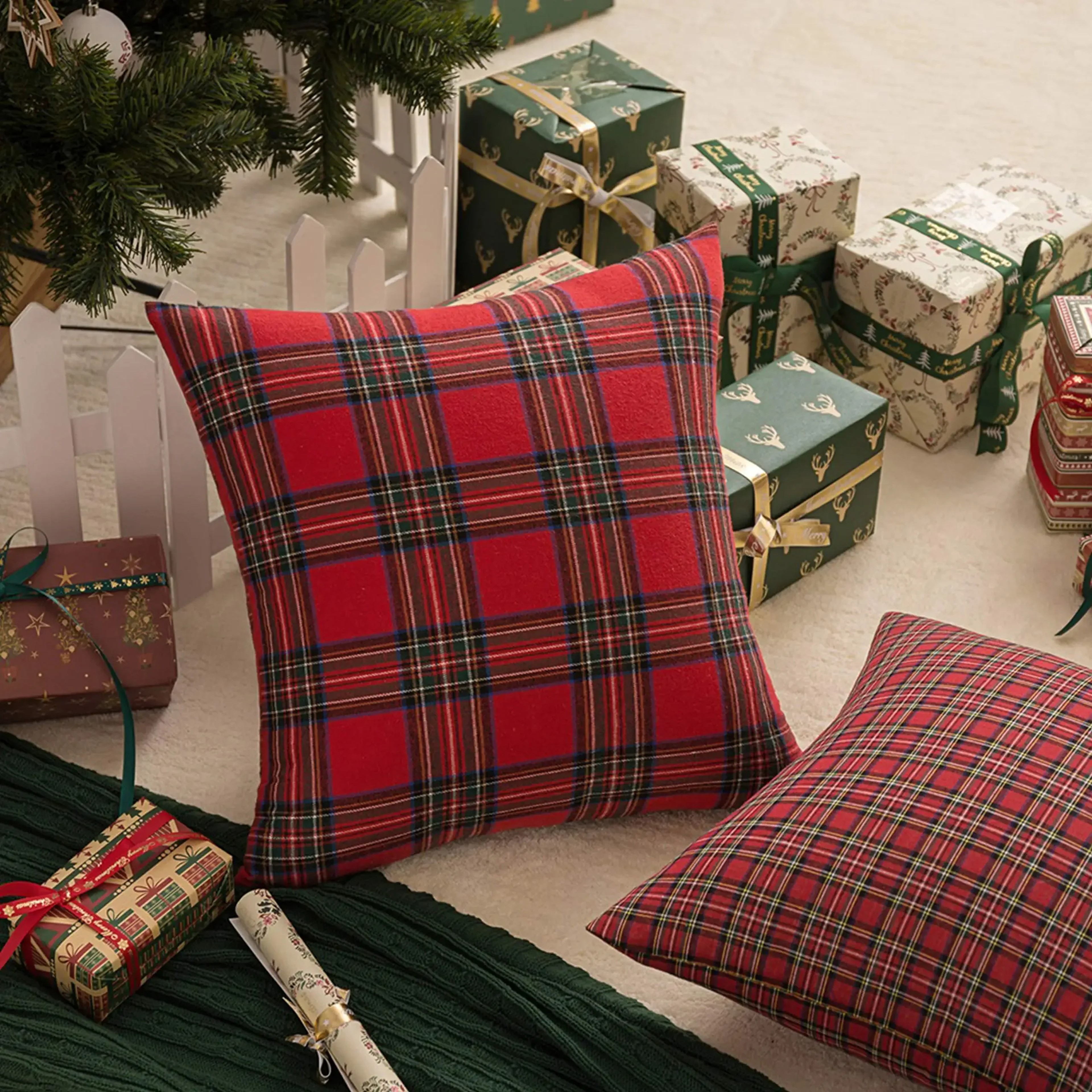 Rustic Christmas Pillow Covers Plaid Checkered Cushion Cases for Cozy Holiday Sofa Decor – view 5
