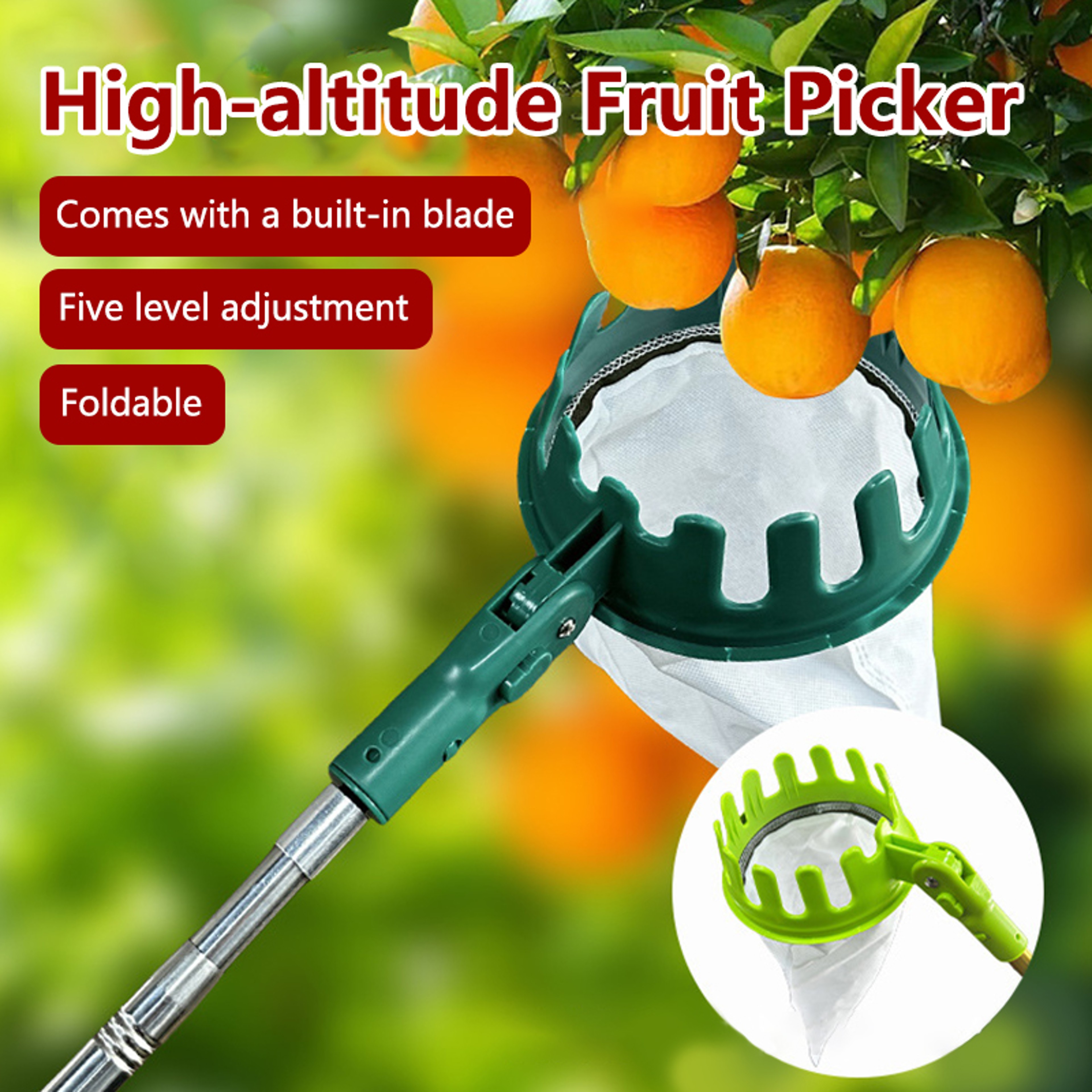 Speed Adjustable Fruit Picker Tool With Basket For Safe Orchard Harvesting 1
