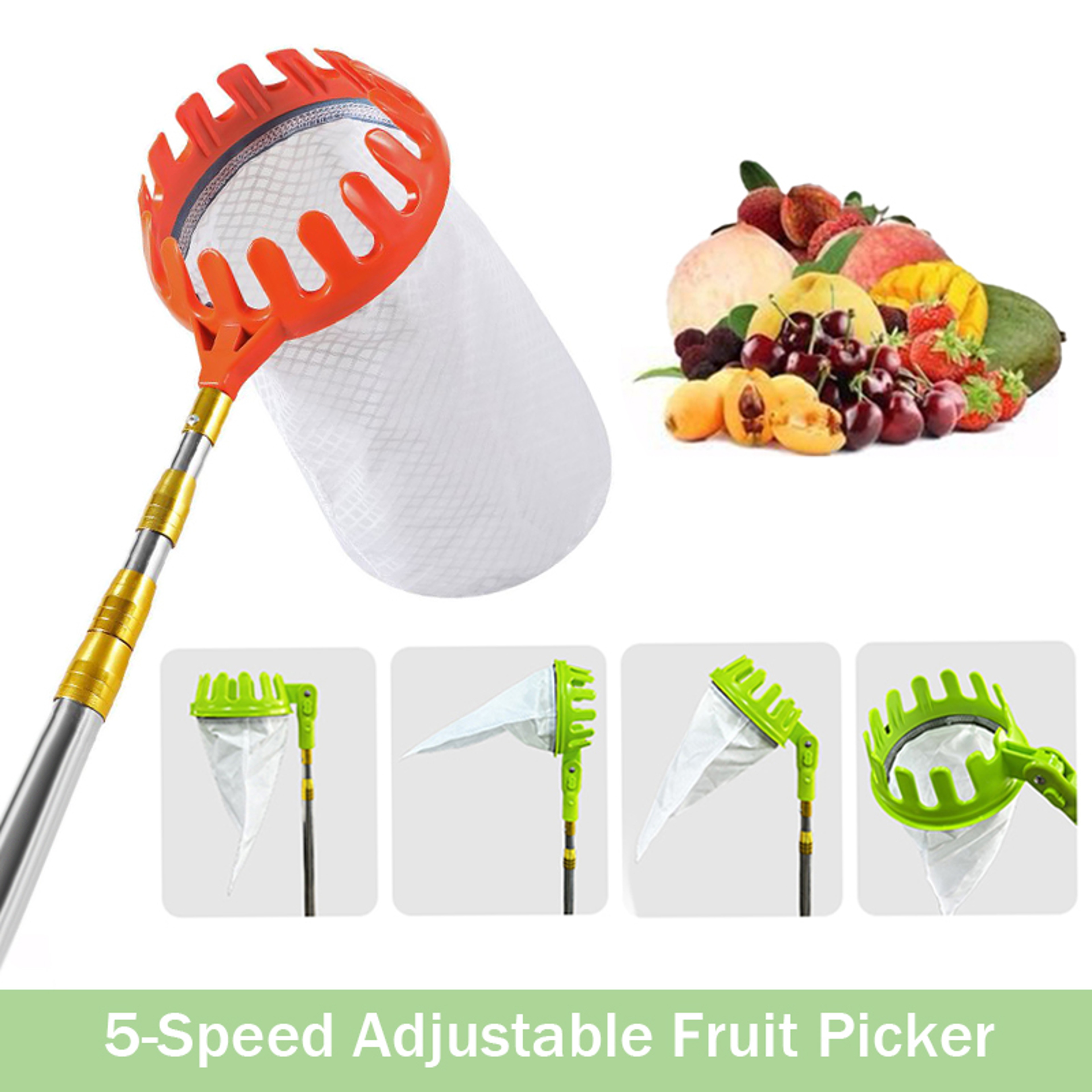 Speed Adjustable Fruit Picker Tool With Basket For Safe Orchard Harvesting 5