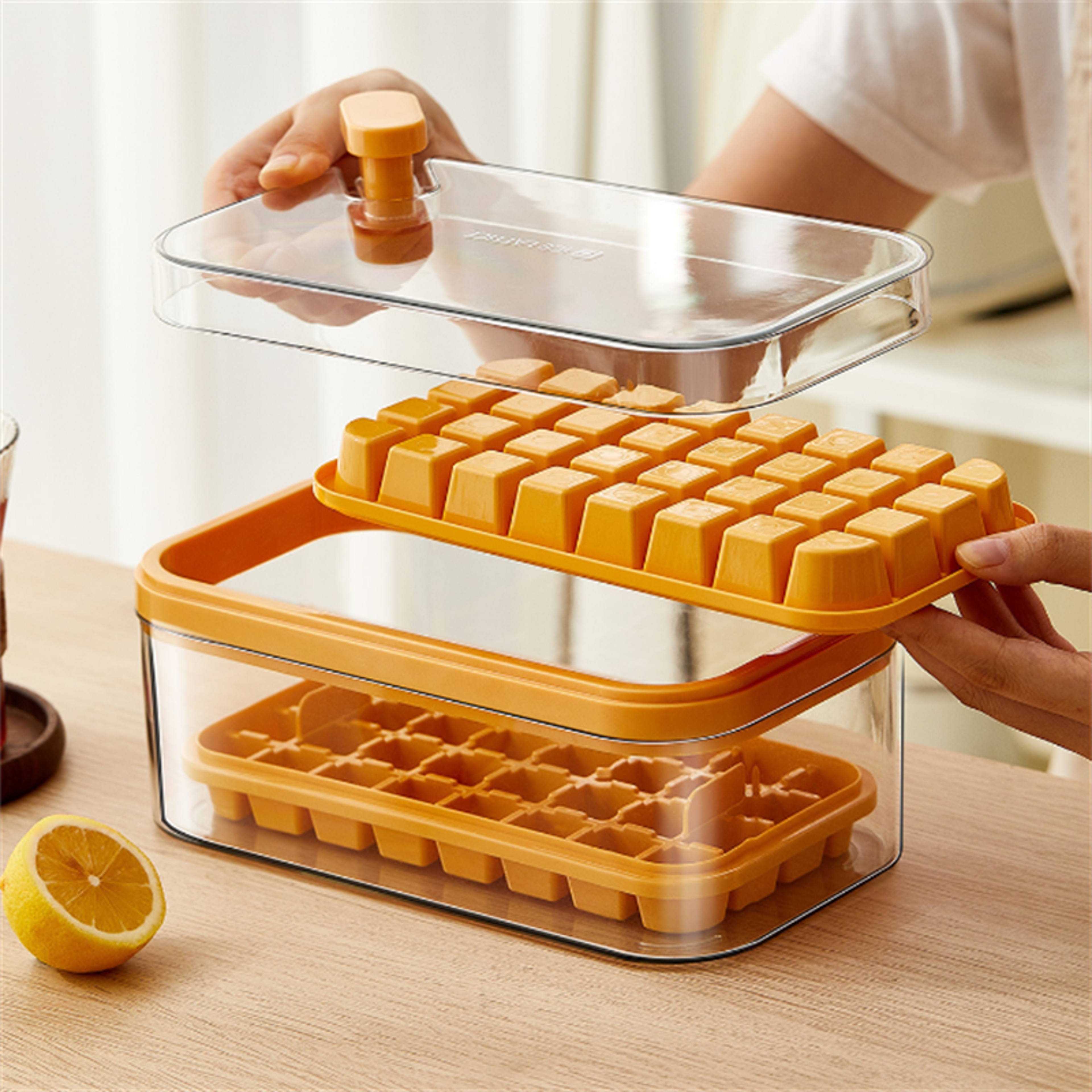 Double Layer Ice Cube Tray With Easy Release Ice Maker And Storage Bin 0