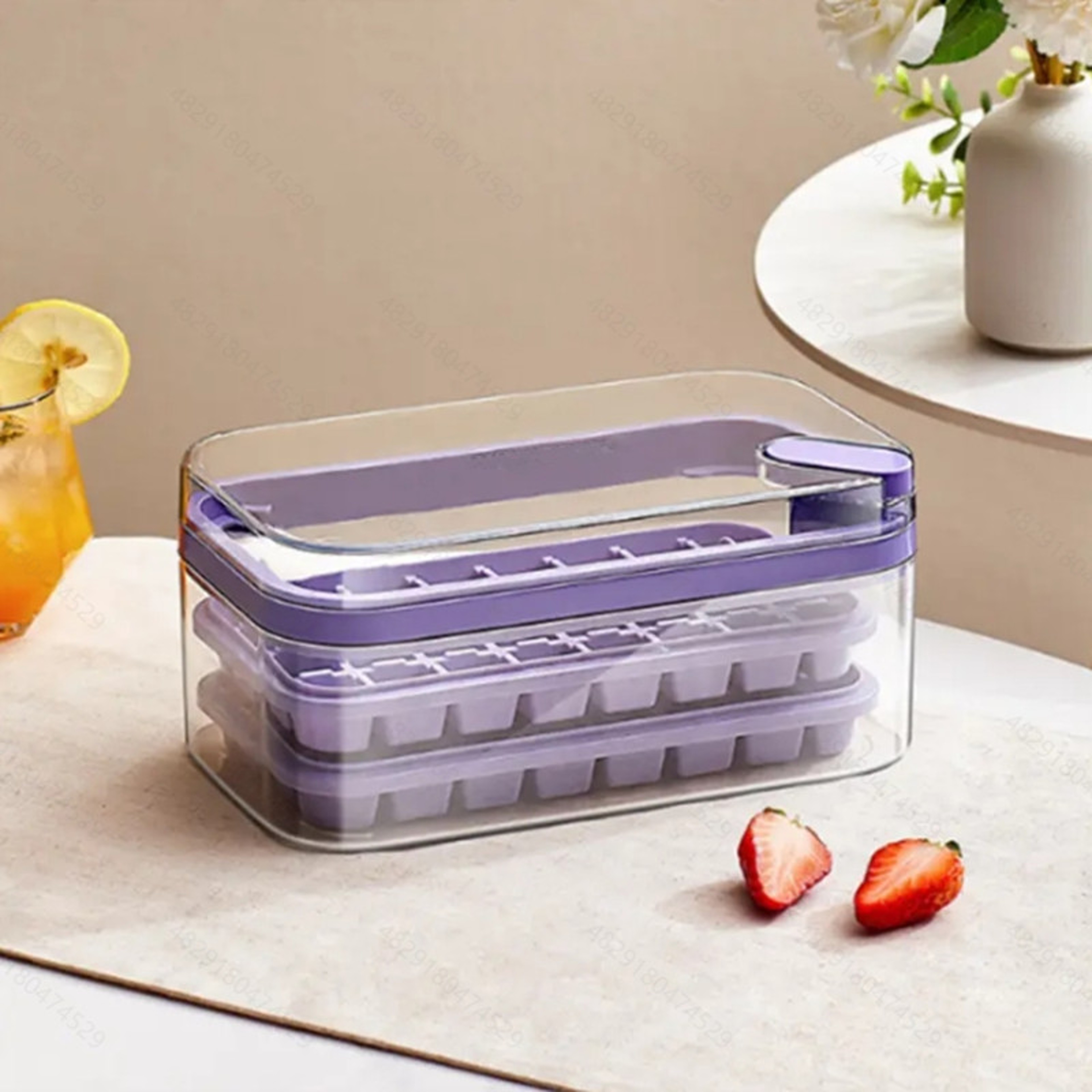 Double Layer Ice Cube Tray With Easy Release Ice Maker And Storage Bin 6