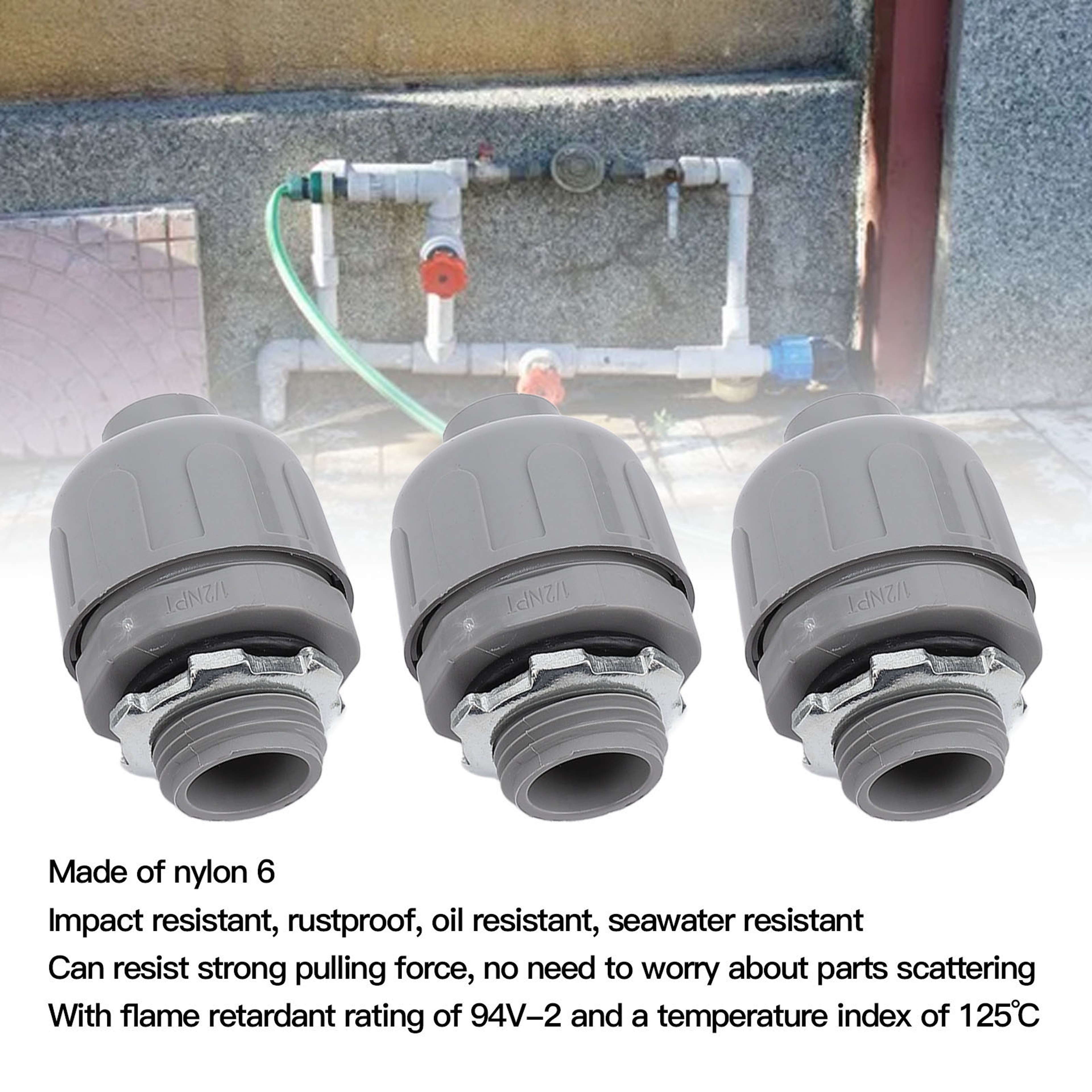 Pack Liquid Tight Conduit Connector Inch NPT Nylon Electrical Fittings – view 3