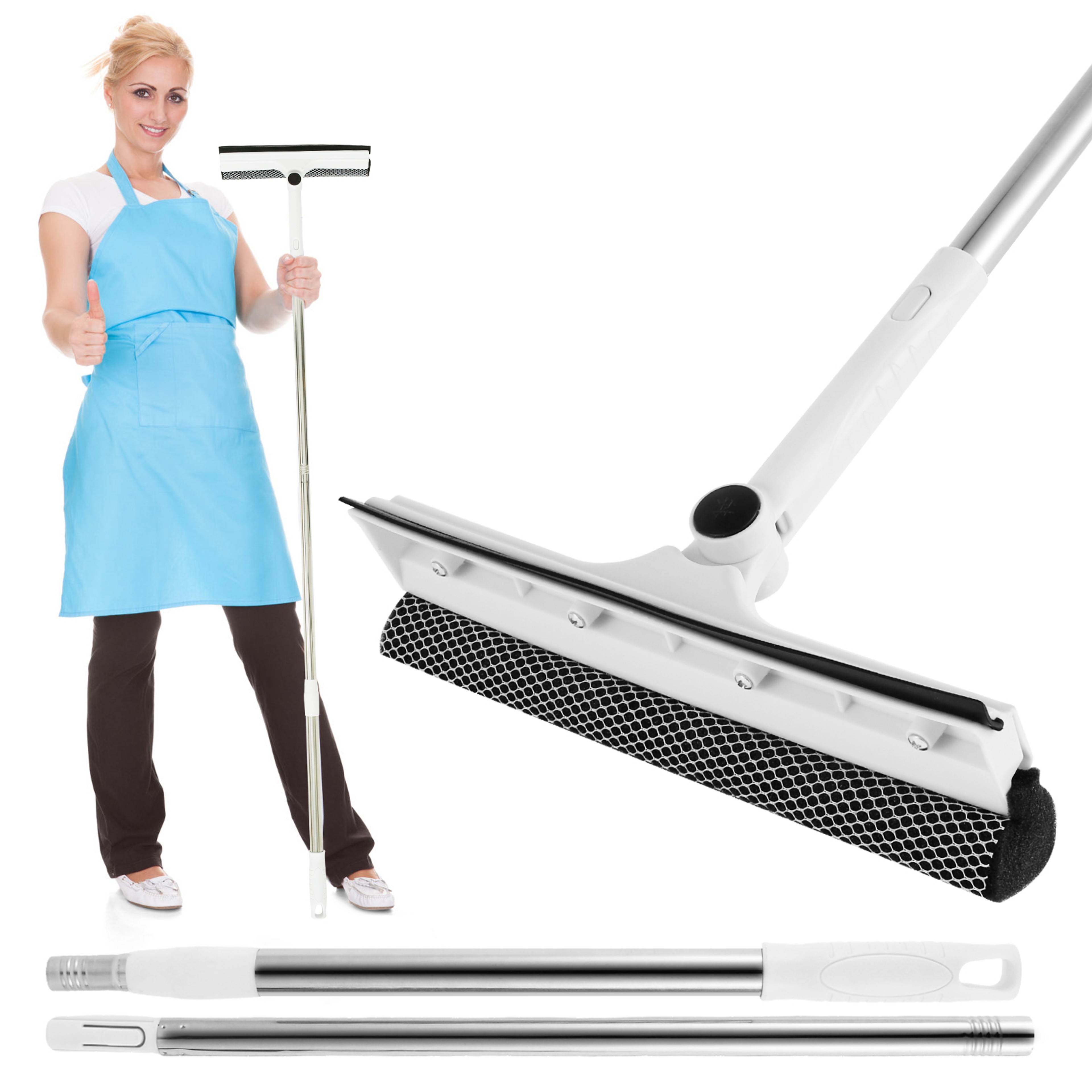 Window Cleaner with Extendable Handle, Window Squeegee & Rotating Scrubber – view 1