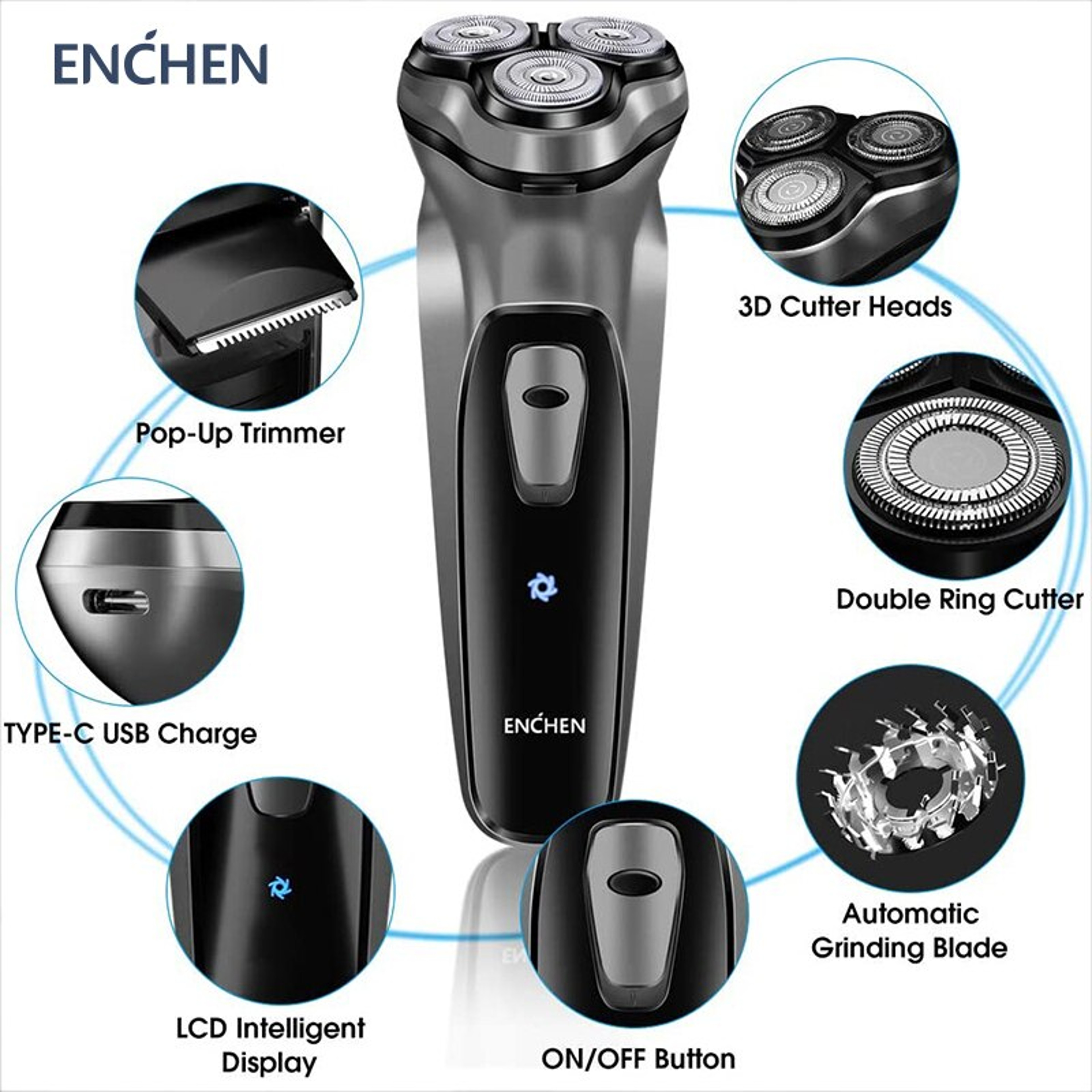 ENCHEN Blackstone Electric Shaver for Men with Rotary Blades USB Rechargeable Beard Trimmer – view 3