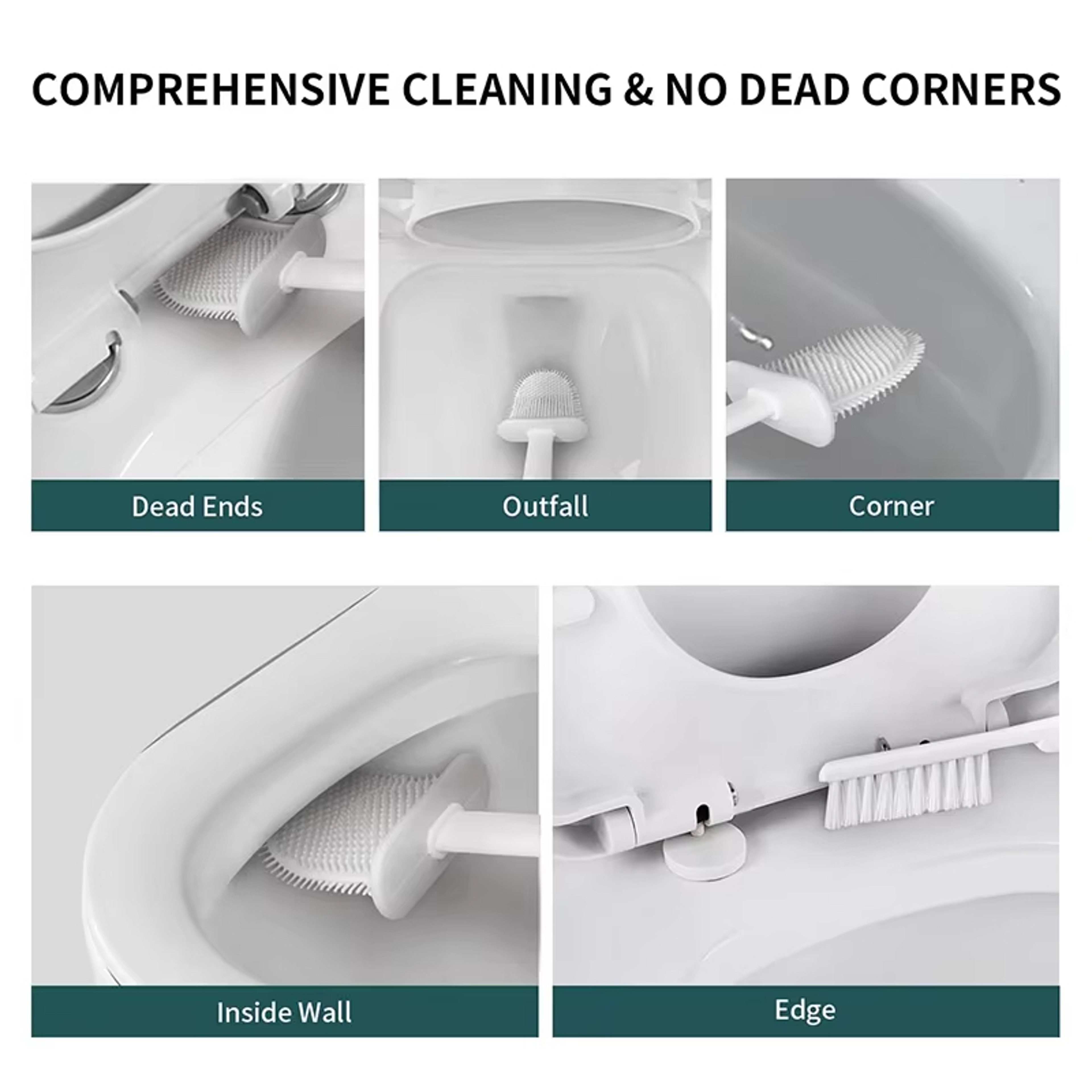 Wall Mounted Silicone Toilet Brush with Holder Long Handle Bathroom Cleaning Brush – view 4