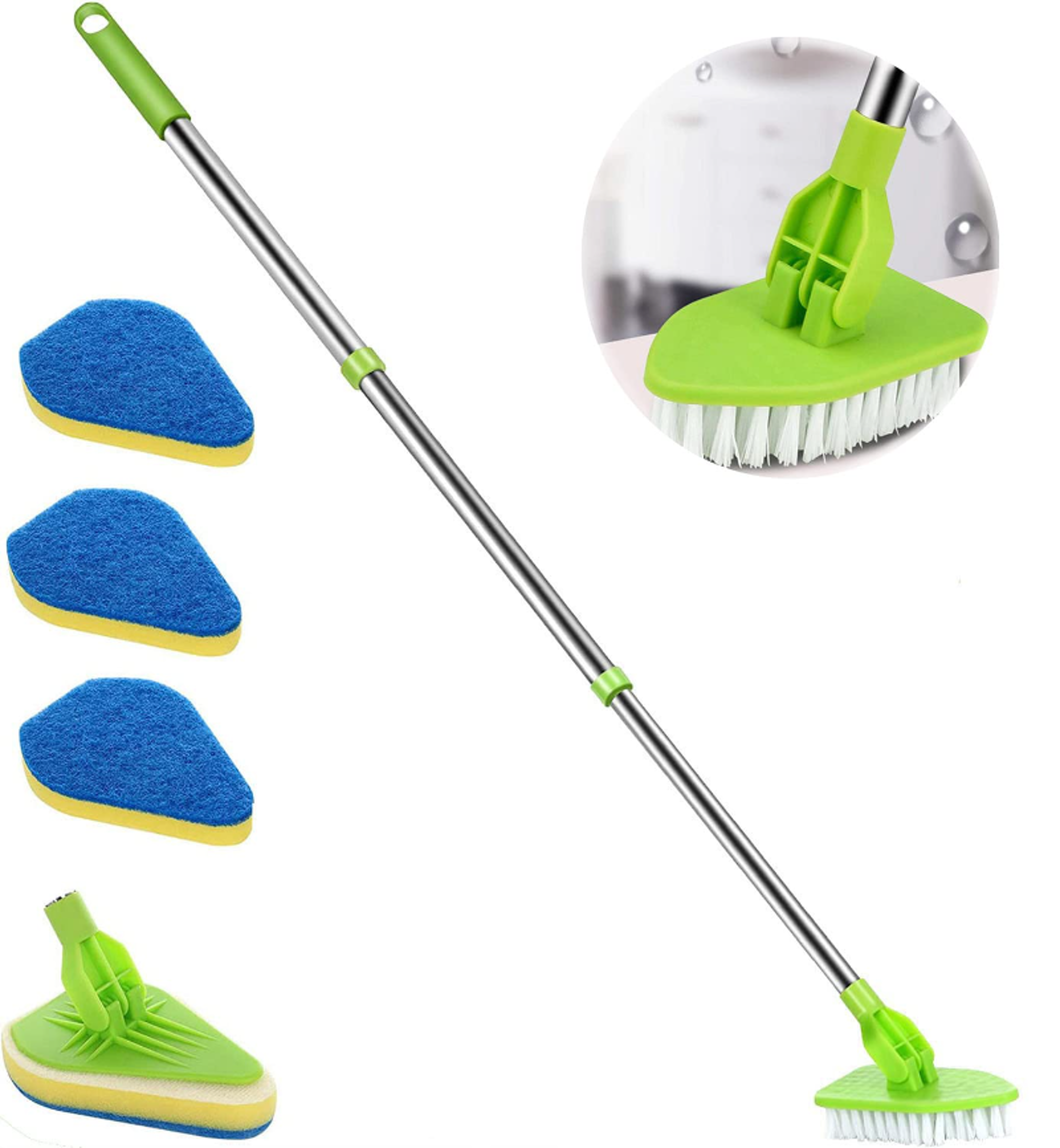 Triangle Telescopic Cleaning Brush with Sponge Pad & Glass Wiper for Windows, Bathroom & Floor Cleaning – view 1