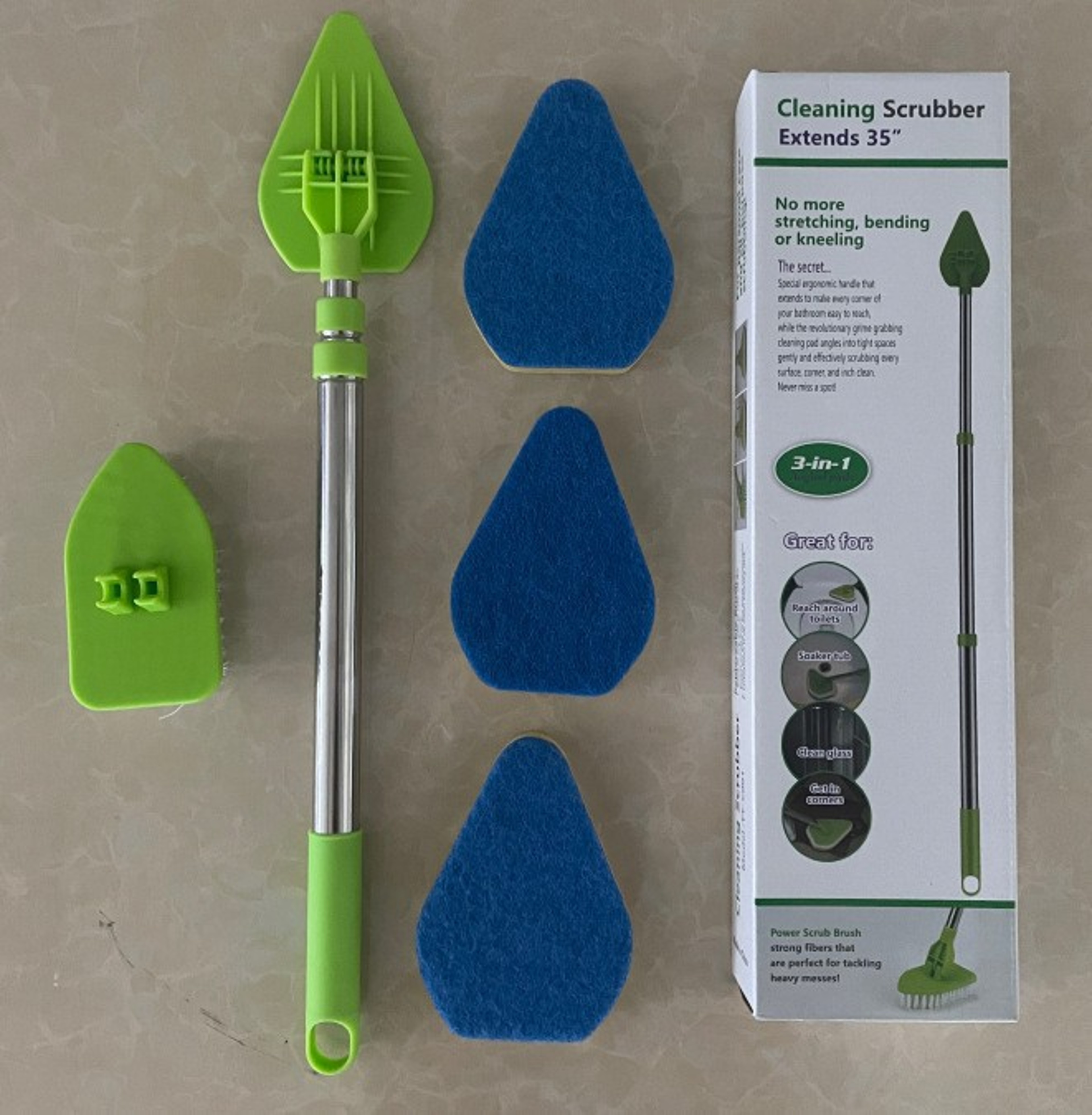 Triangle Telescopic Cleaning Brush with Sponge Pad & Glass Wiper for Windows, Bathroom & Floor Cleaning – view 7