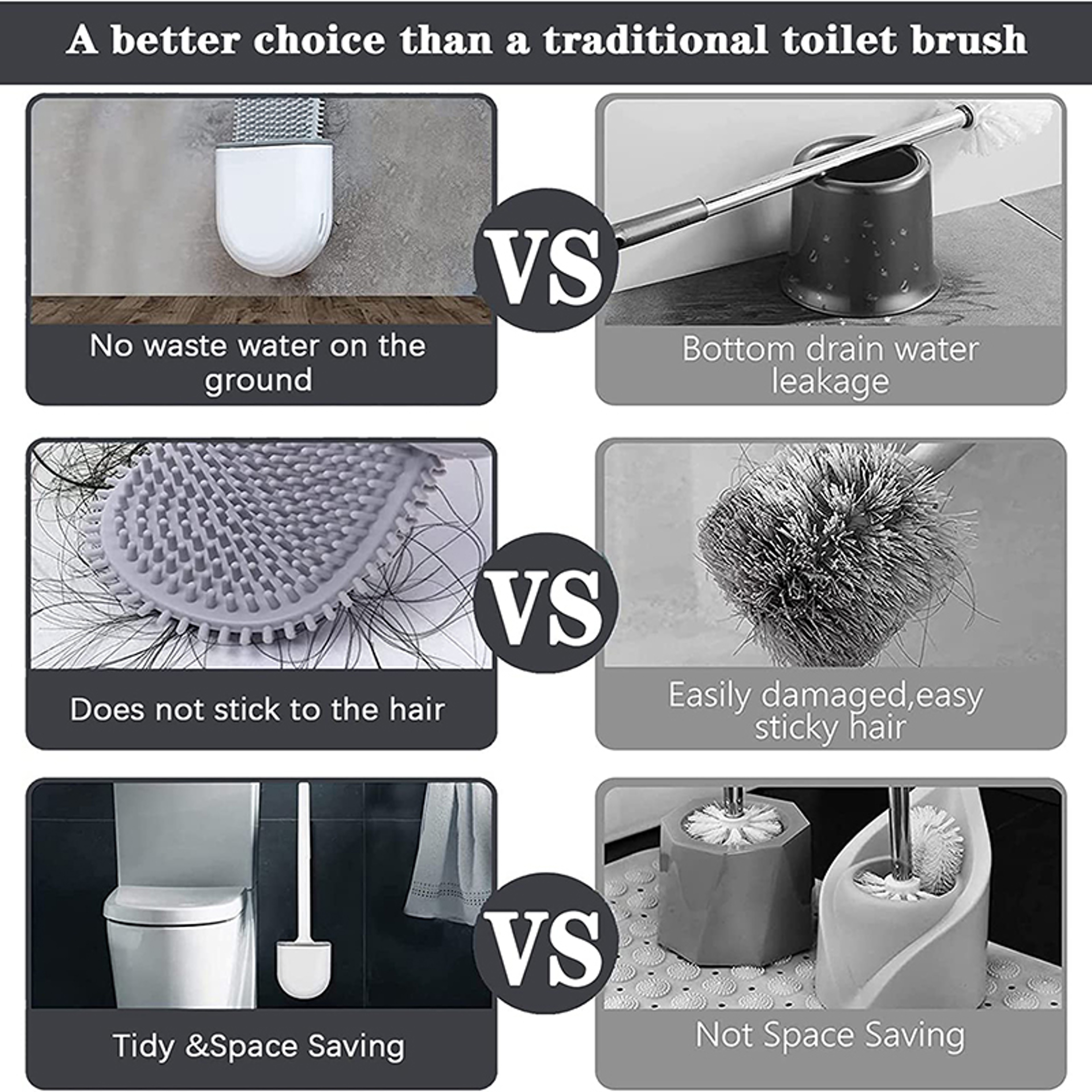 Flexible Silicone Toilet Brush with Quick Drying Holder and Long Handle Bathroom Cleaner – view 3