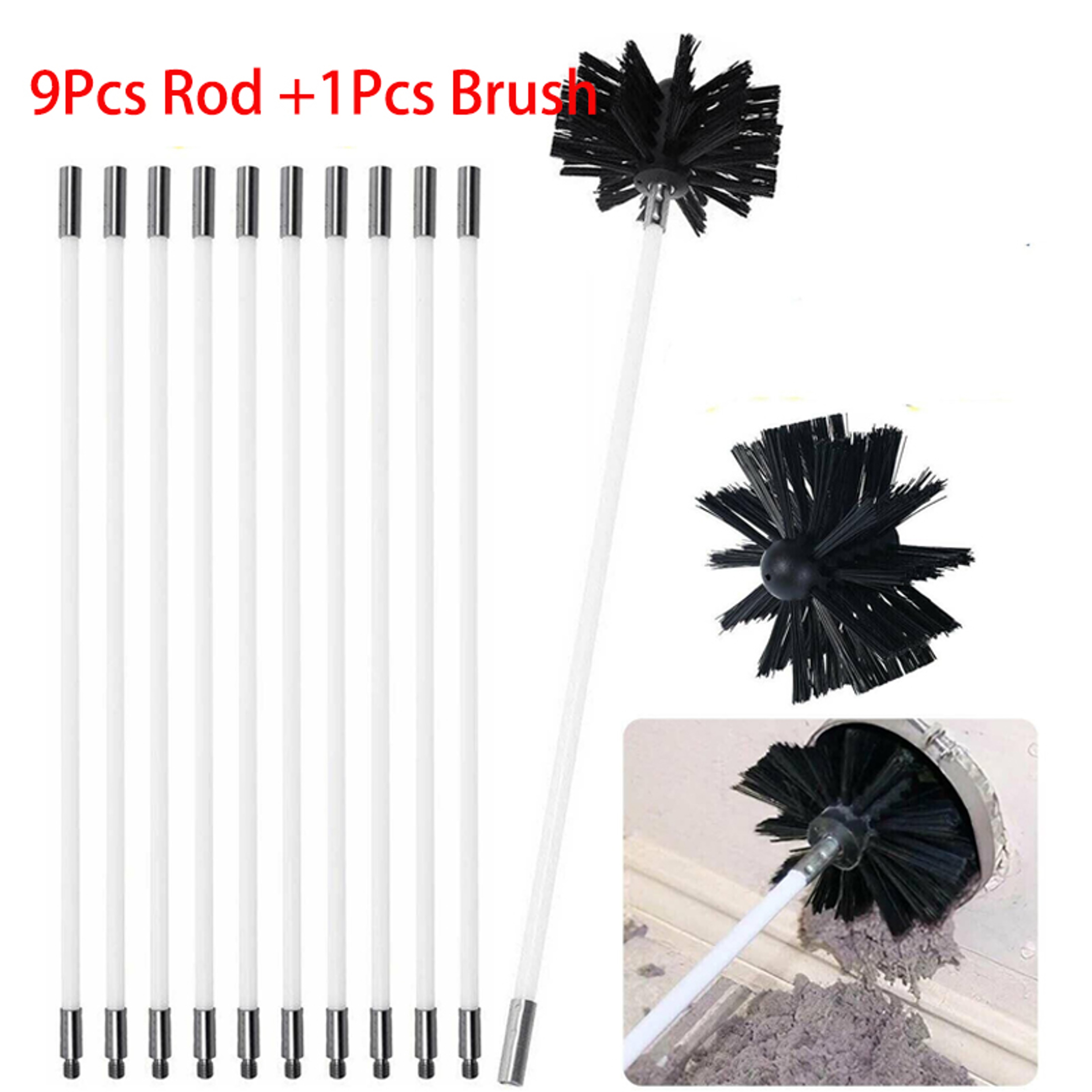 Flexible Chimney Sweep Kit With Rotary Chimney Cleaning Brush  Flexible Rods For Fireplace Flue Cle 6