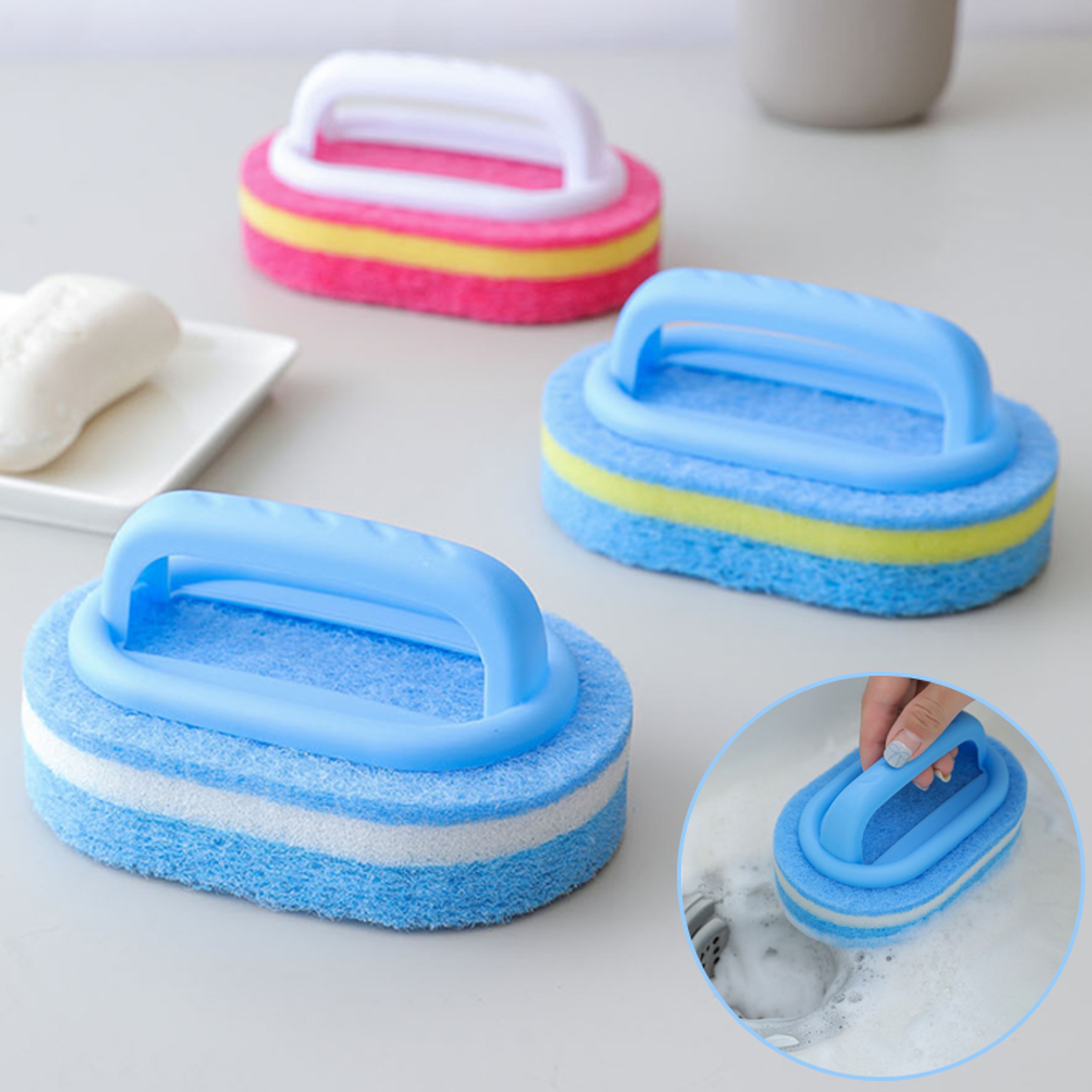 Ergonomic Dish Scrub Brush with Sponge Handle for Kitchen & Bathroom Cleaning – view 1