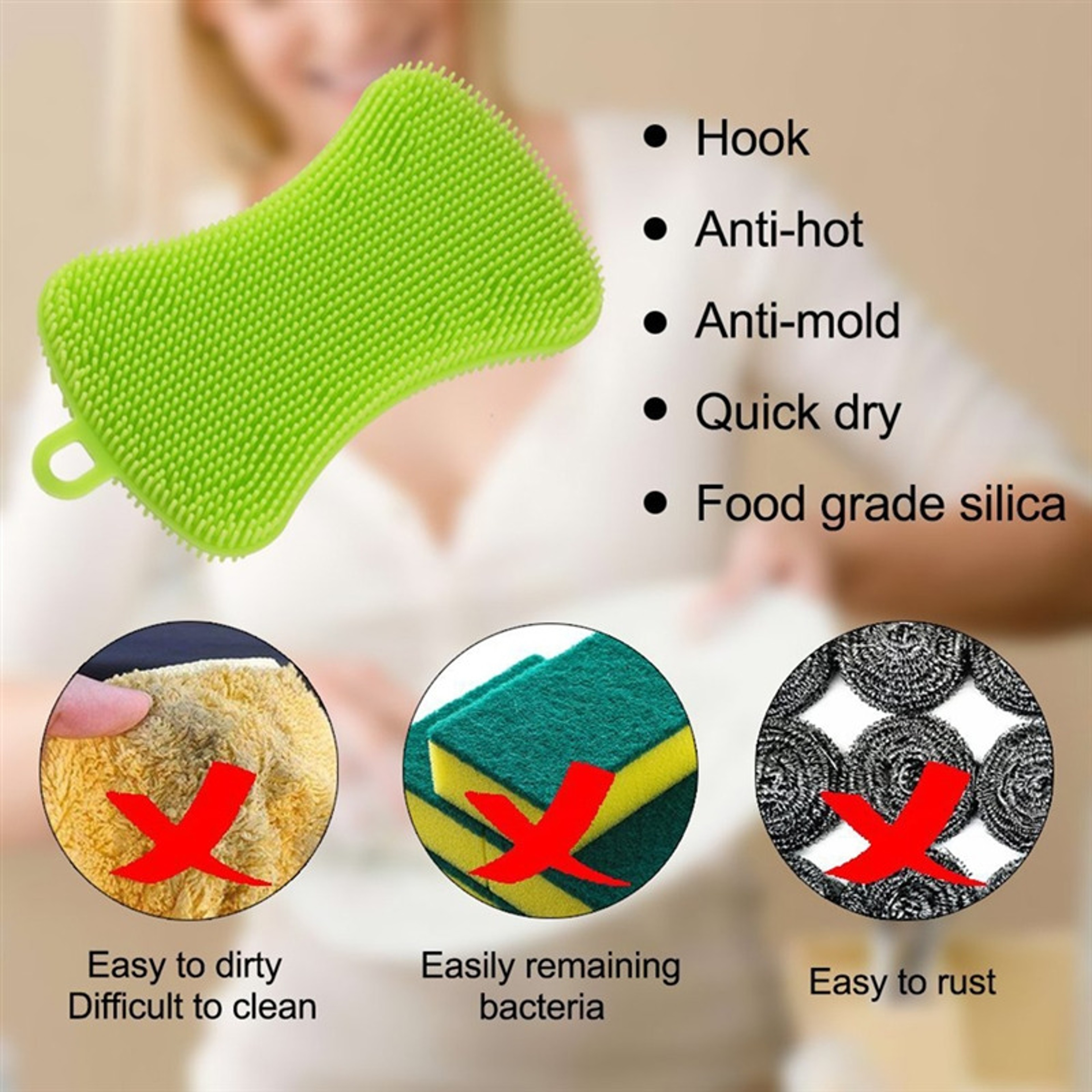 Reusable Silicone Dish Scrubber Non Scratch Kitchen Cleaning Sponge For Dishes Pots And Pans 3