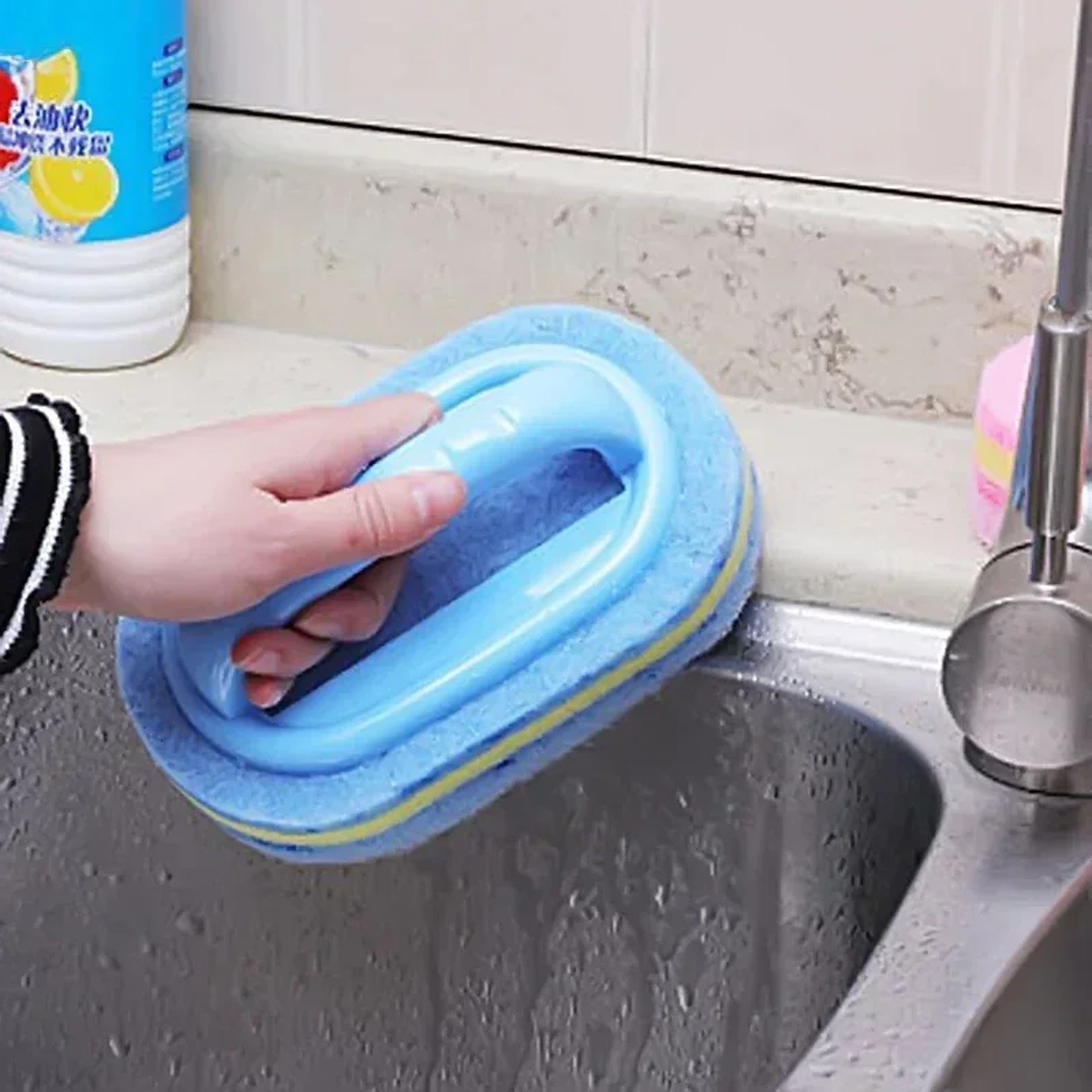Magic Cleaning Sponge Brush With Handle For Kitchen Bathroom Glass  Window Track Cleaning 1
