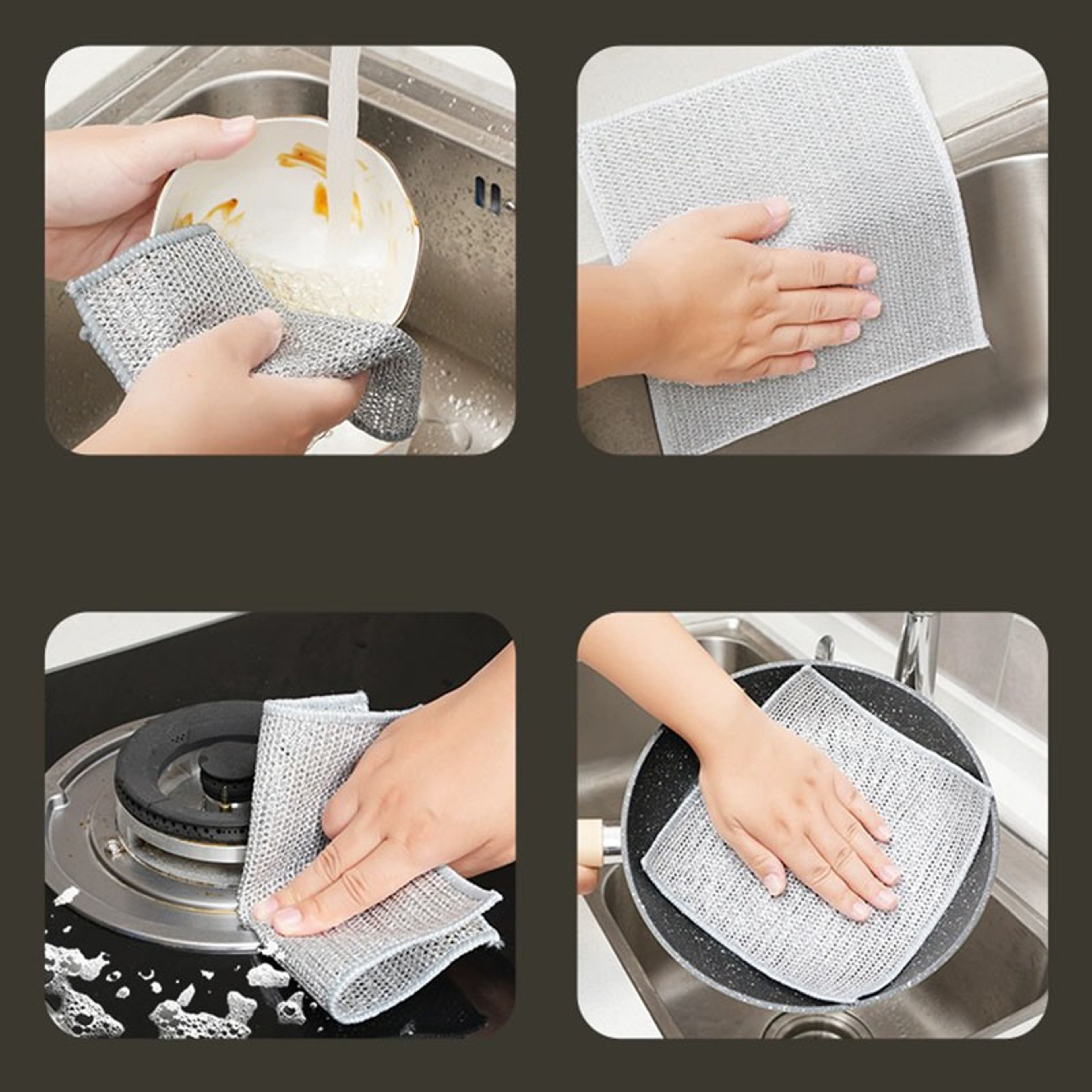 Wire Dishcloth Microfiber Kitchen Cleaning Cloth Set With Built In Sponge For Tough Grease  Daily C 2