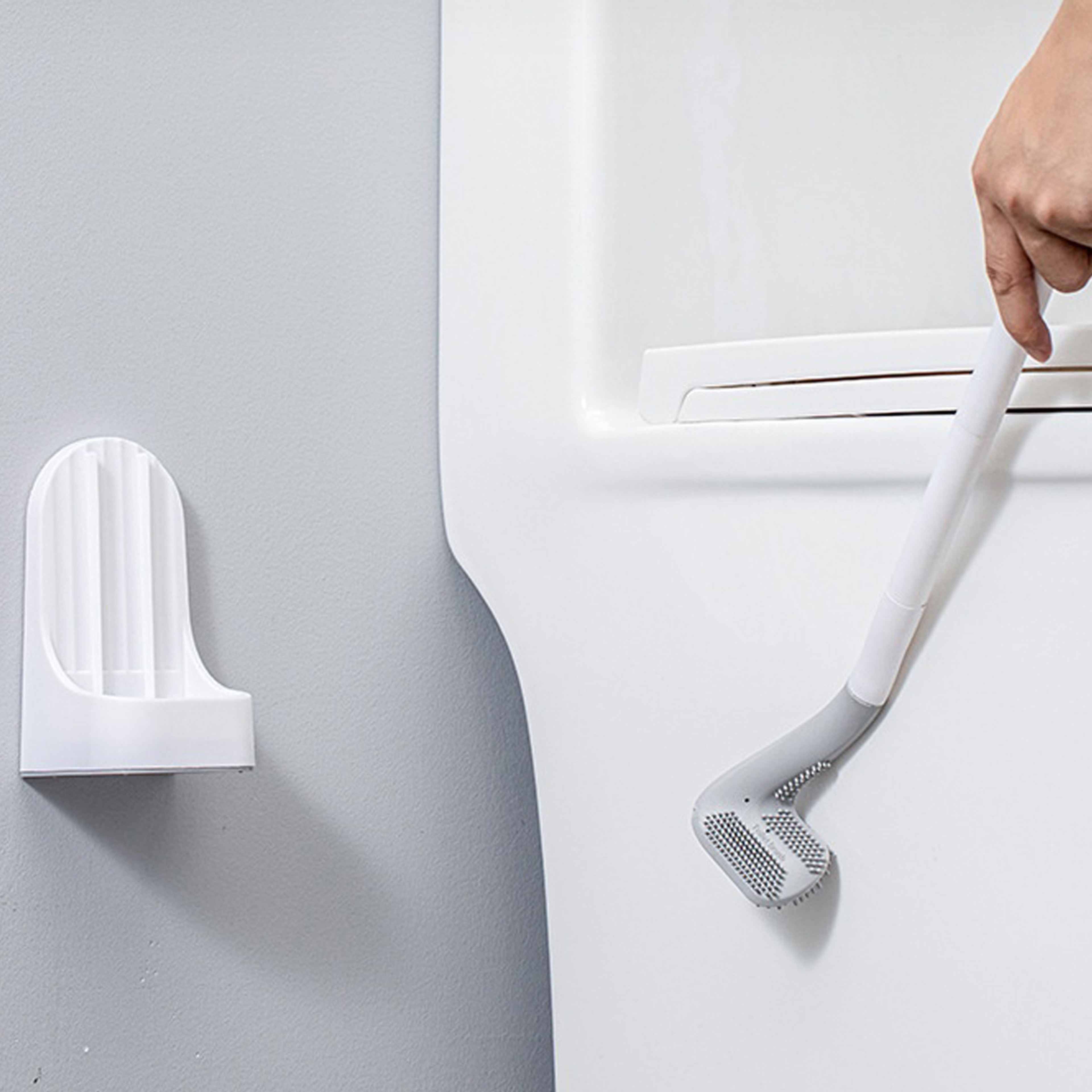 Silicone Toilet Brush with Holder Wall Mounted Quick Drain Bathroom Cleaning Set – view 4