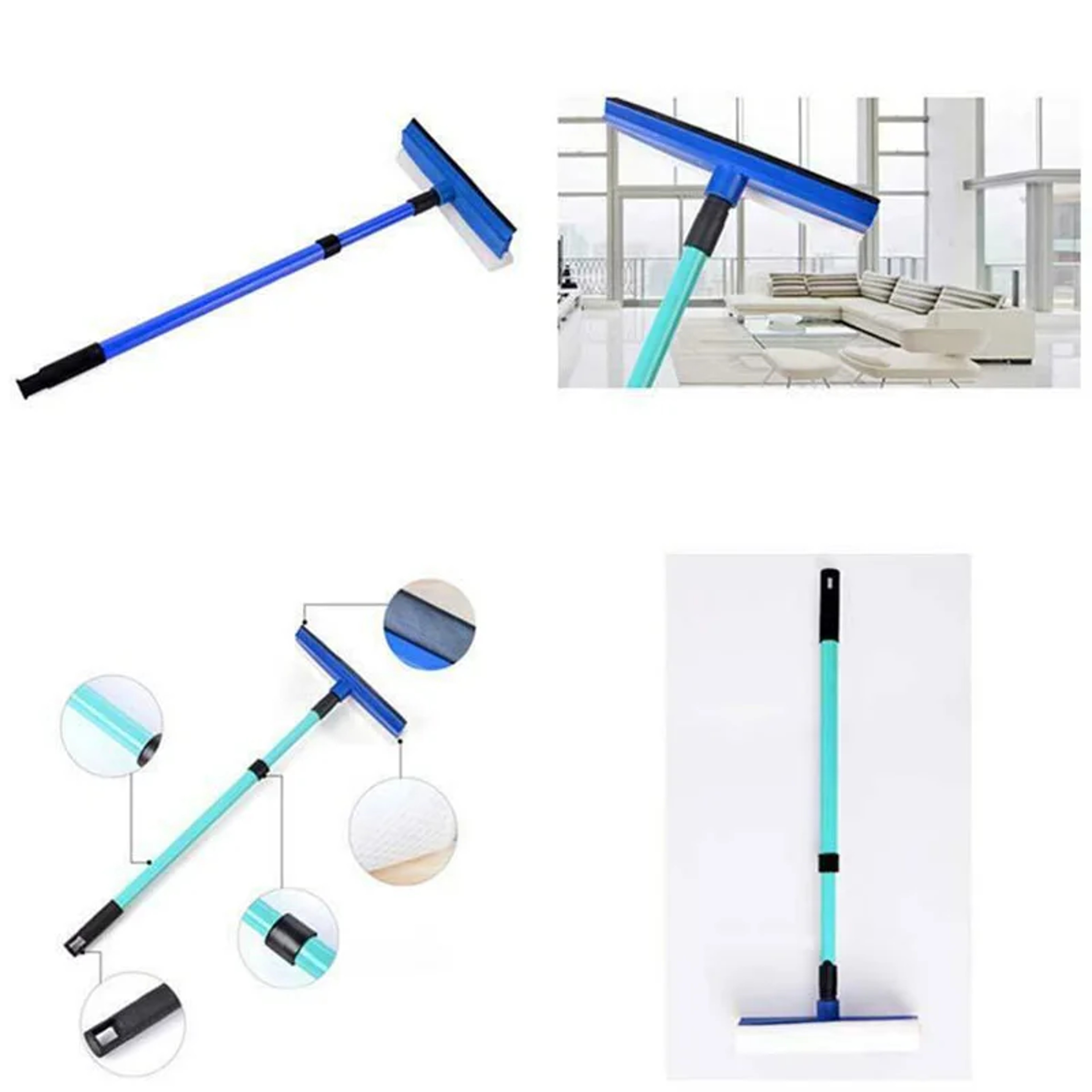 Telescopic Window Cleaner With Window Squeegee  Sponge Brush 2