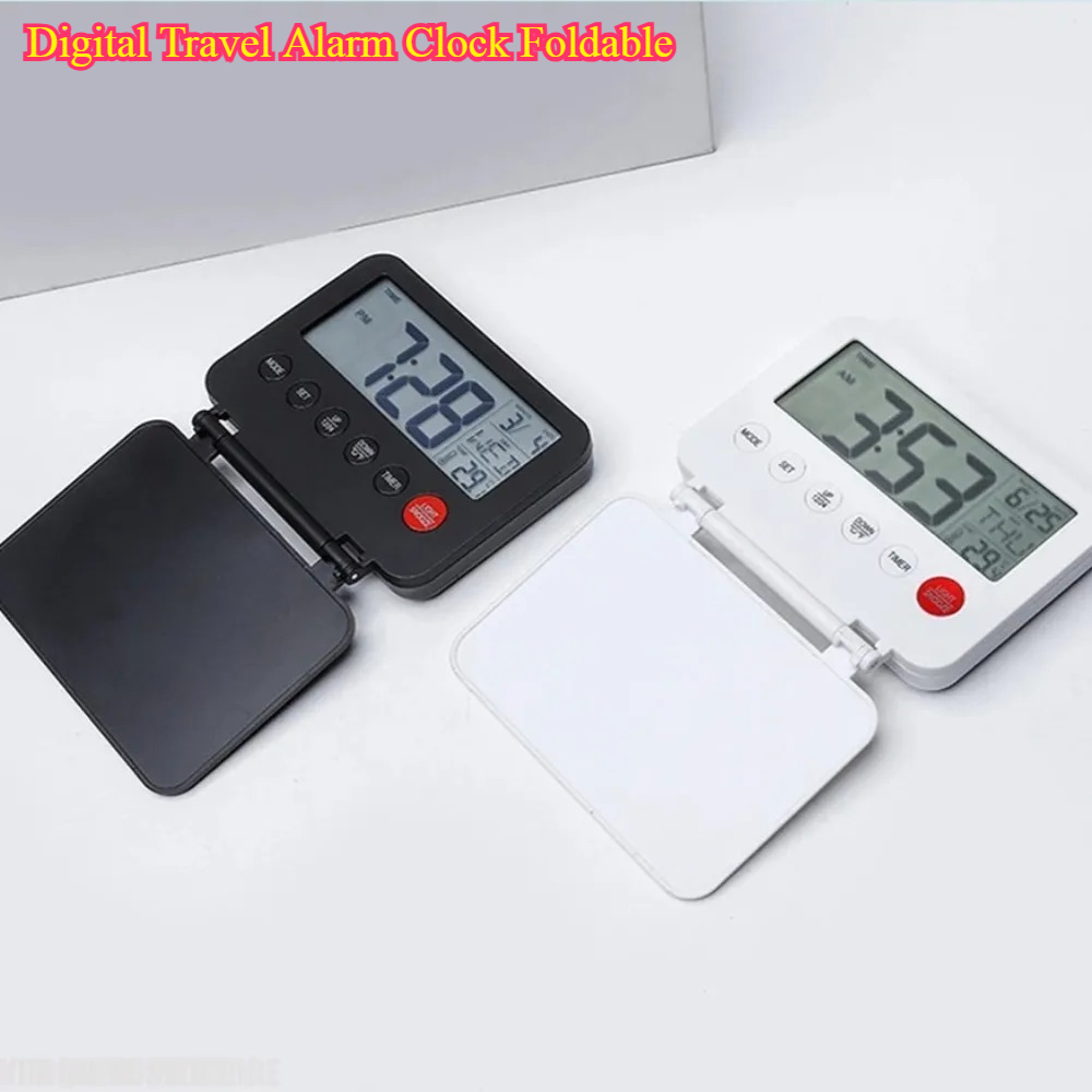 Digital Travel Alarm Clock with LCD Display, Calendar, Temperature & Snooze – view 1