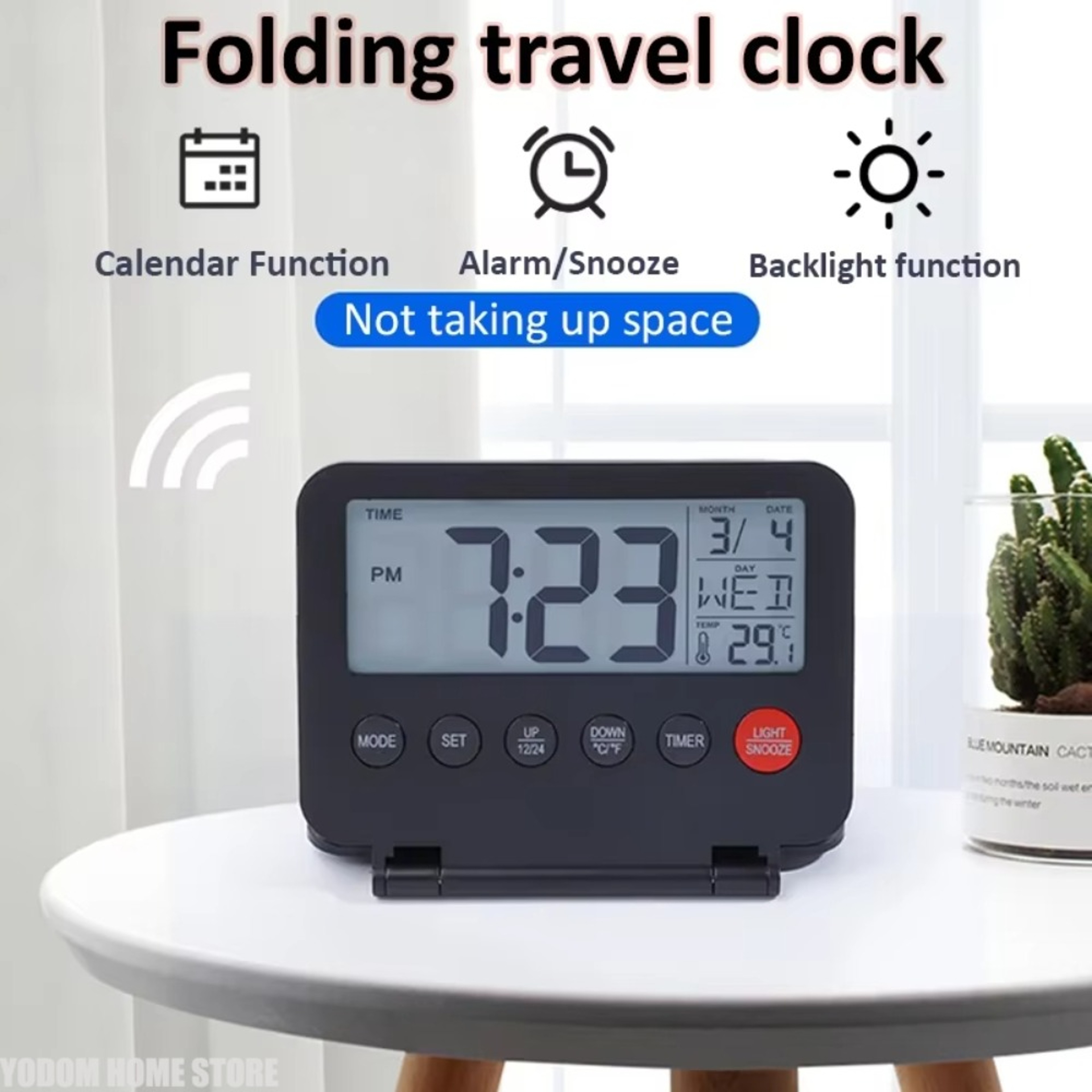 Digital Travel Alarm Clock with LCD Display, Calendar, Temperature & Snooze – view 2