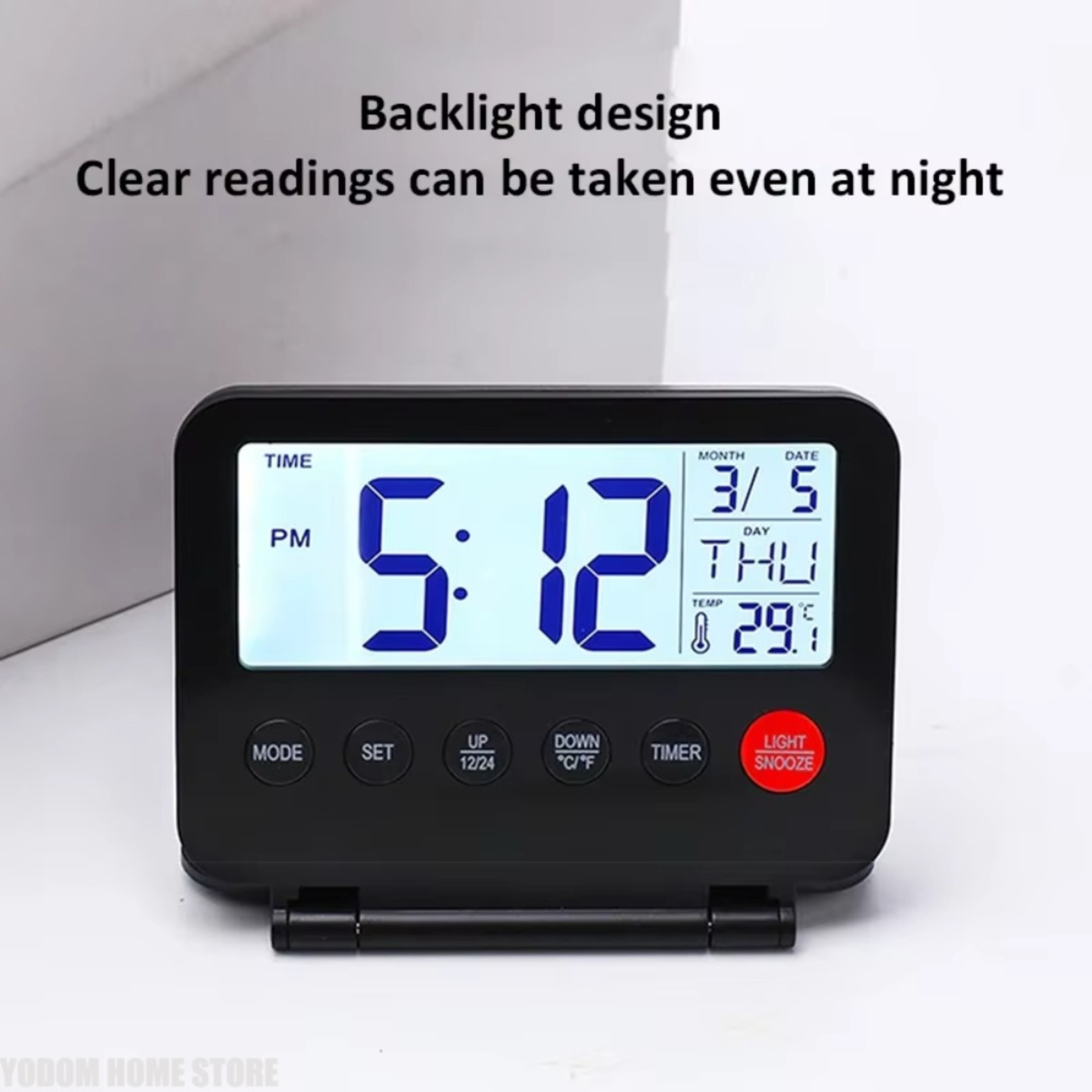 Digital Travel Alarm Clock with LCD Display, Calendar, Temperature & Snooze – view 5